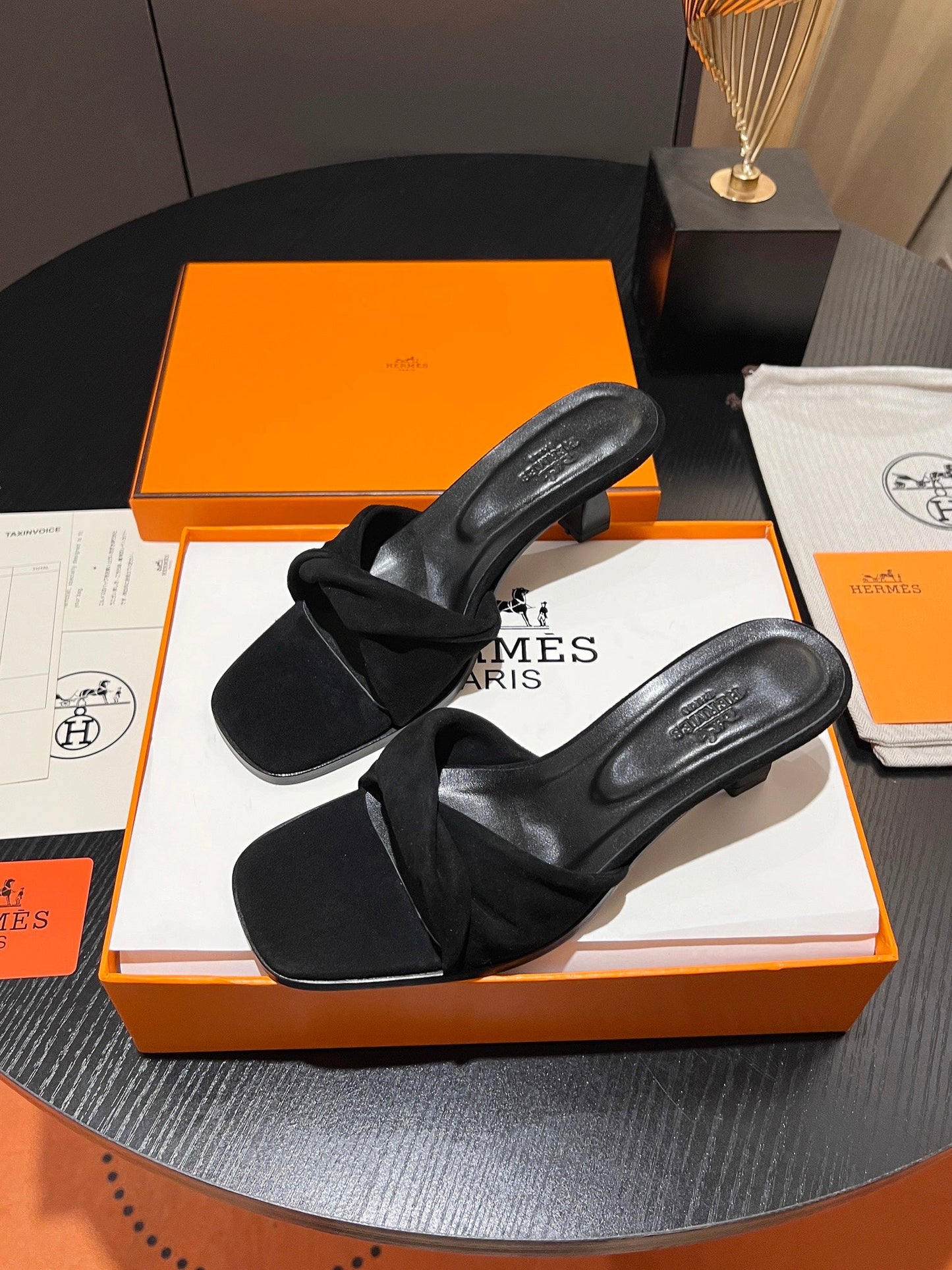 HM Giny Sandal 5.5 Black Suede Calfskin 680063