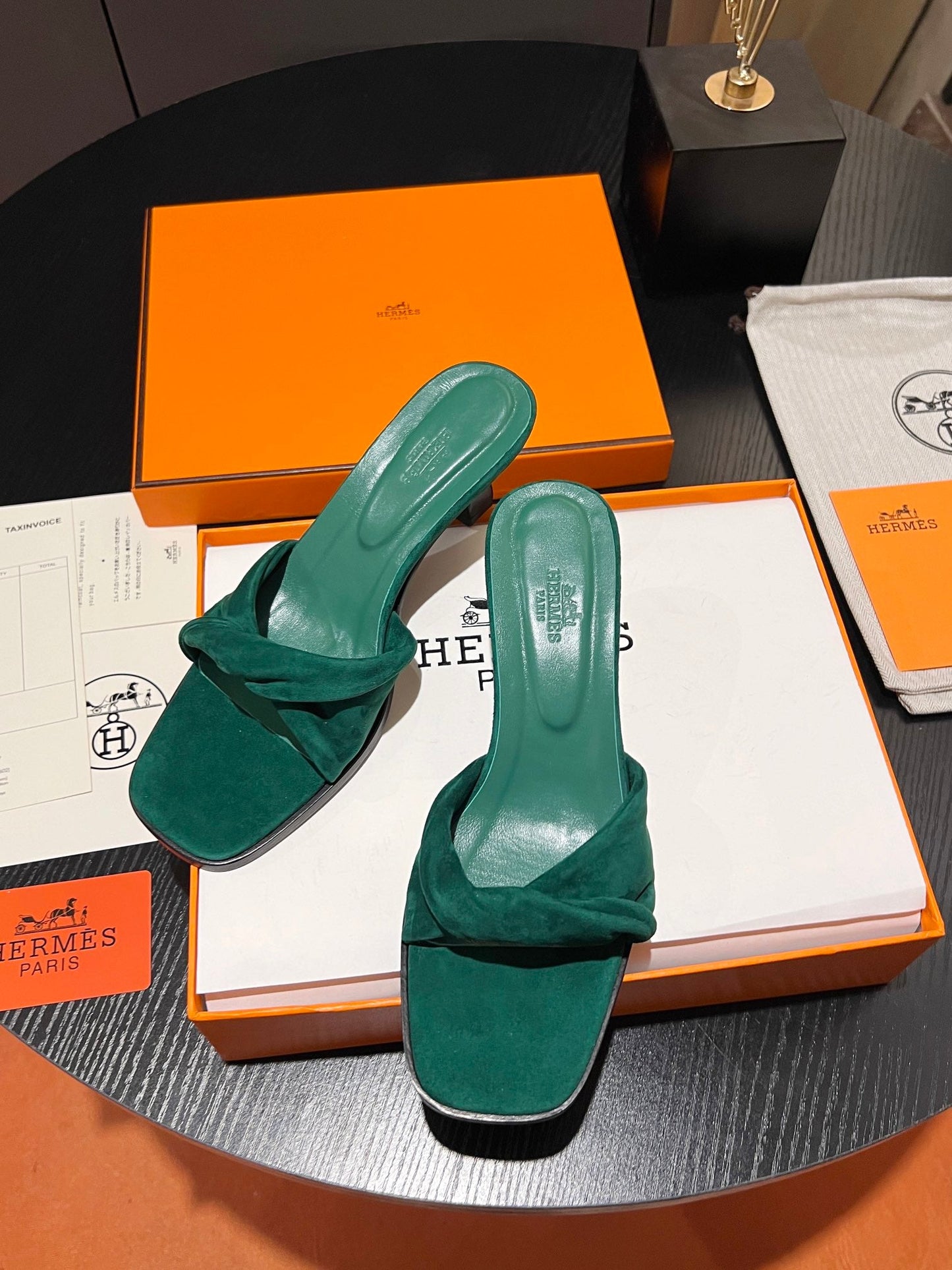HM Giny Sandal 5.5 Teal Green Suede Calfskin 680061