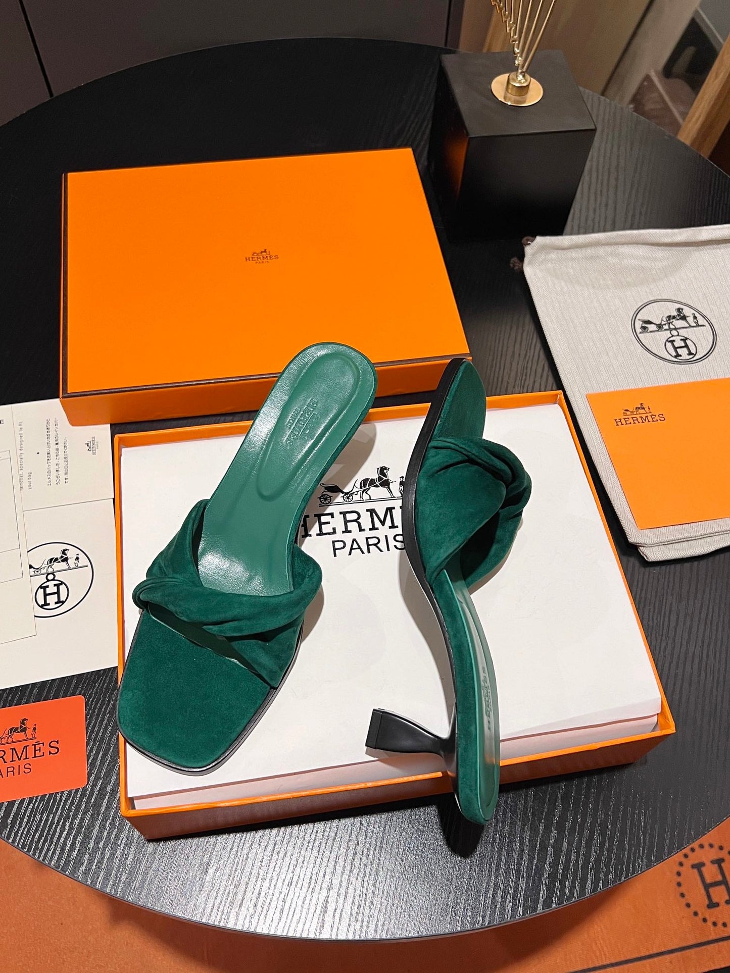 HM Giny Sandal 5.5 Teal Green Suede Calfskin 680061