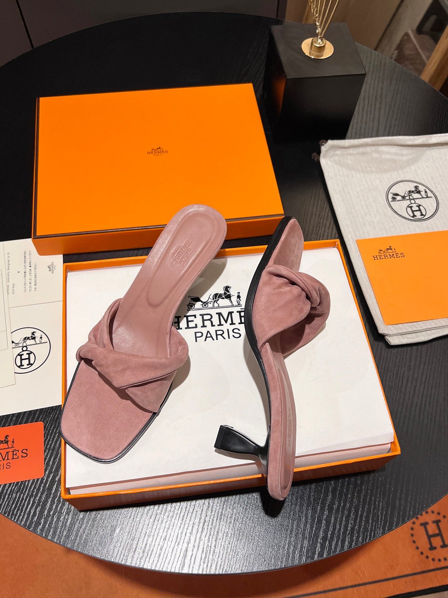 HM Giny Sandal 5.5 Rose Nude Suede Calfskin 680059