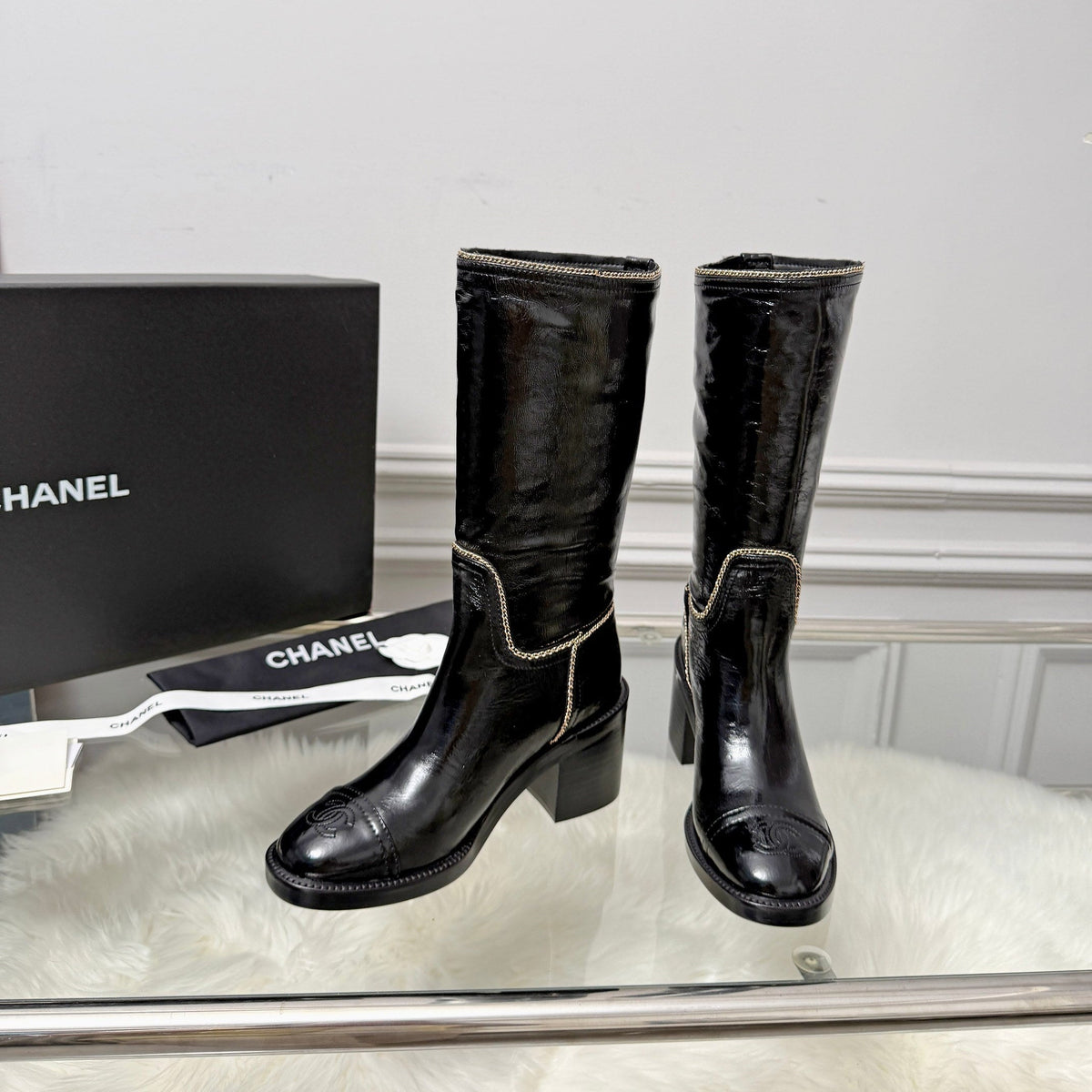 CC 26s Mid-Calf Boots Black Glossy Leather 101932