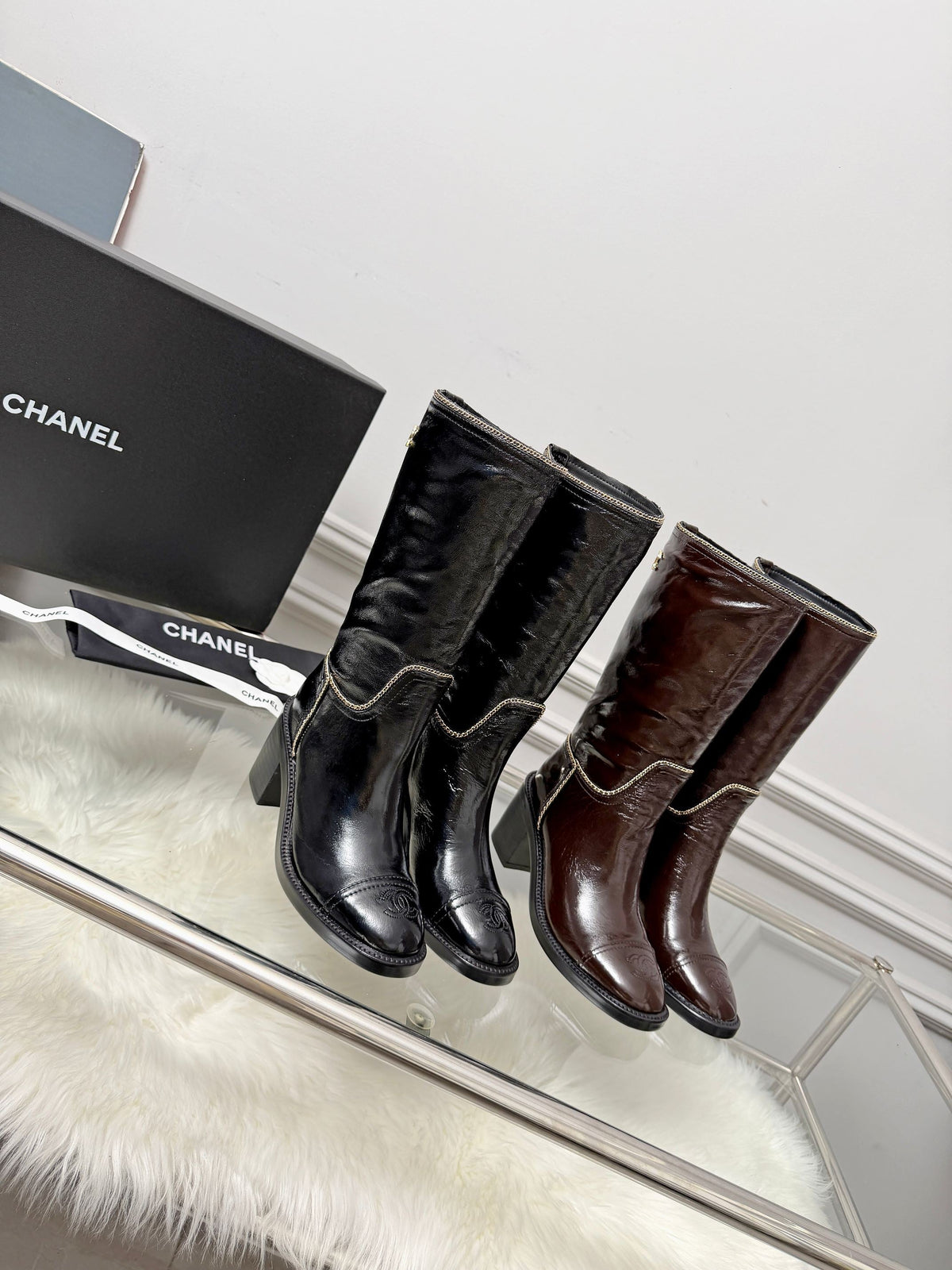 CC 26s Mid-Calf Boots Black Glossy Leather 101932