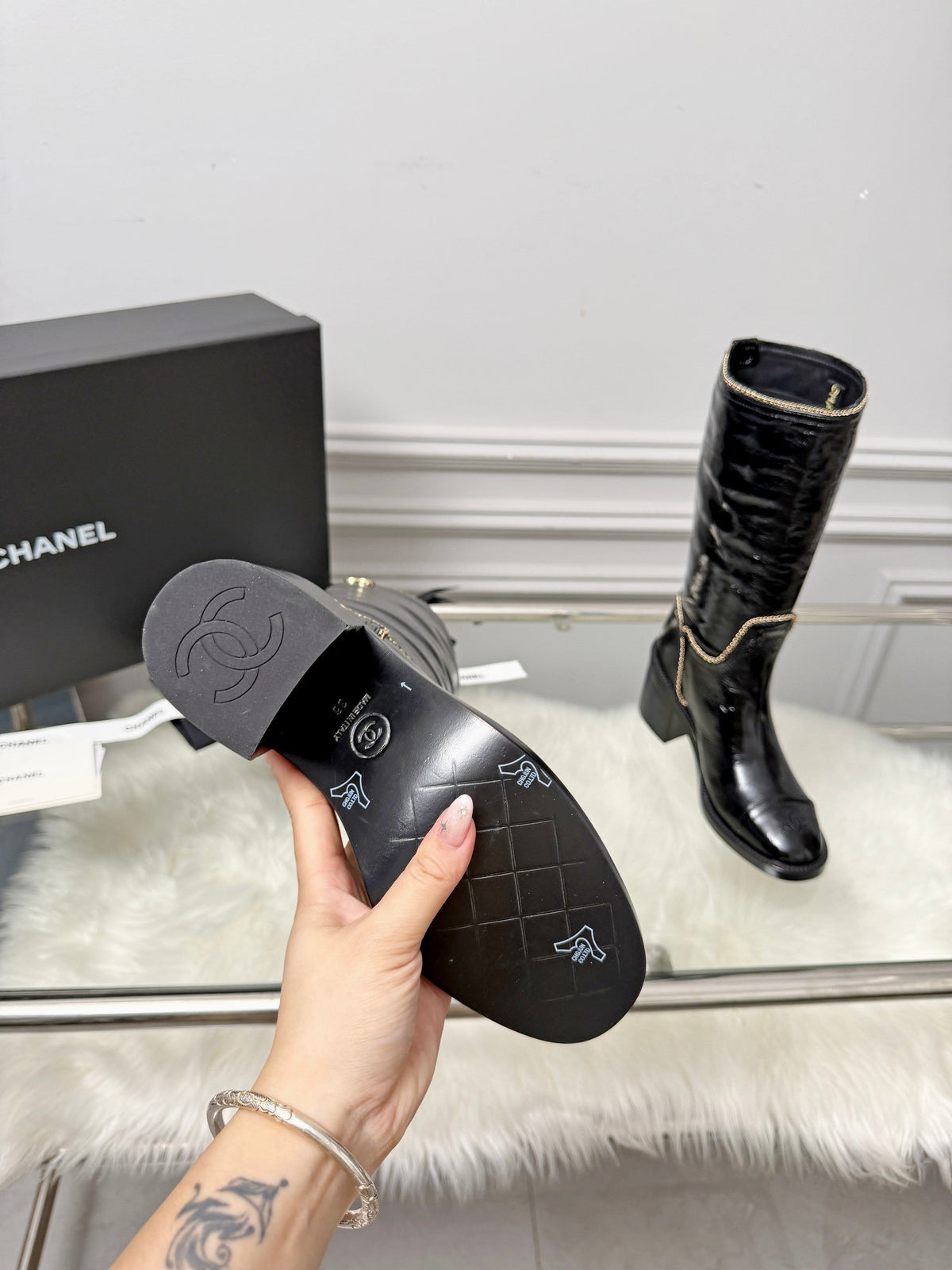 CC 26s Mid-Calf Boots Black Glossy Leather 101932