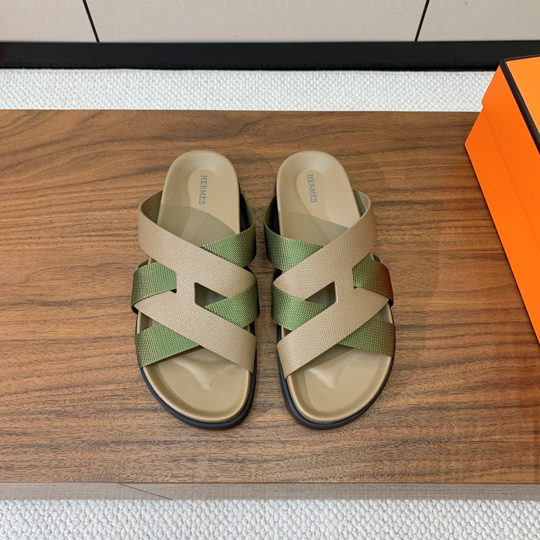 HM Kazimir Sandal Green mix Etoupe Canvas Calfskin 293993