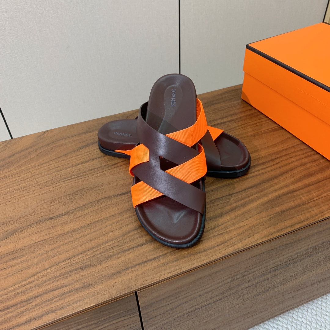 HM Kazimir Sandal Dark Brown Orange Frabic Calfskin 294009