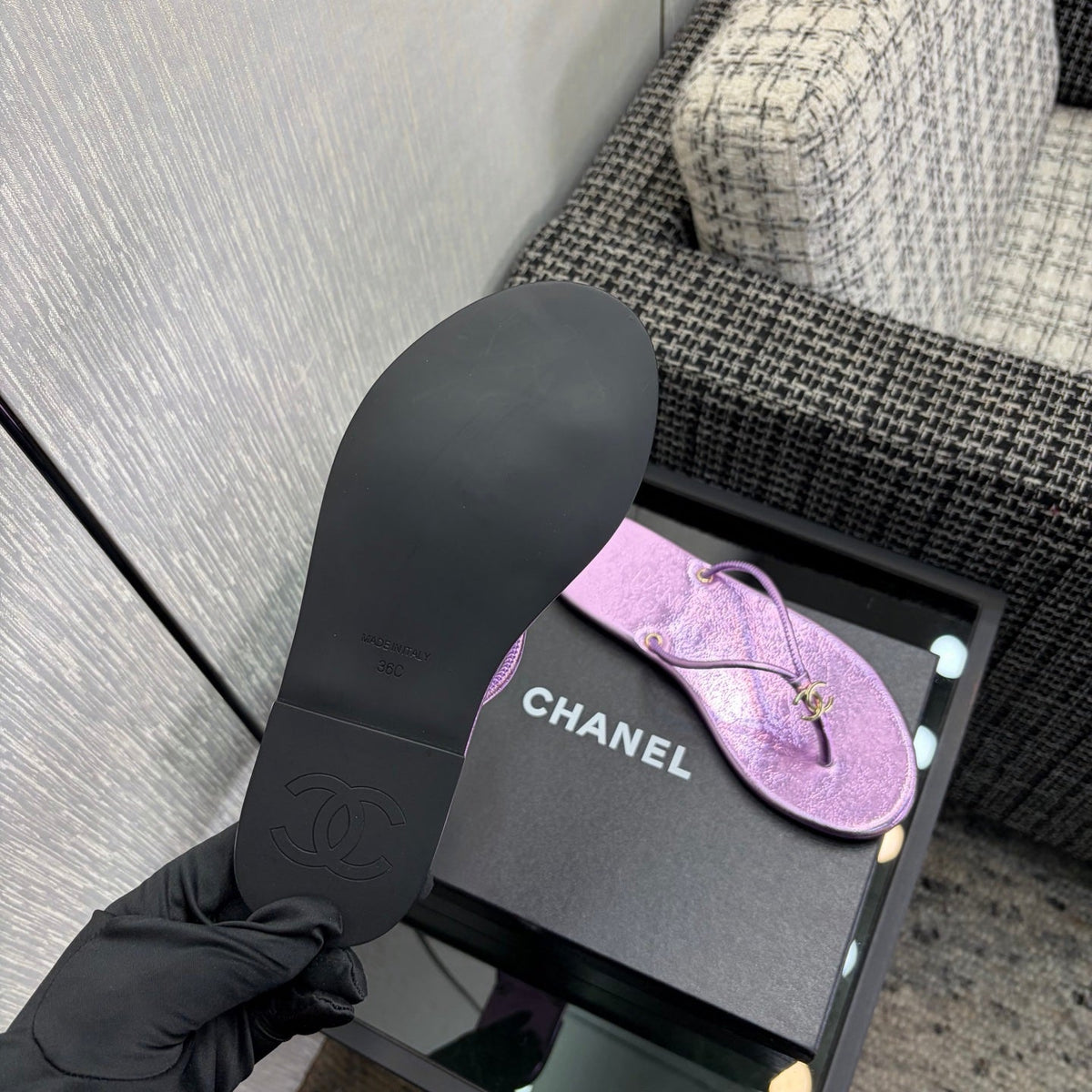 CC 2026 Thong Sandal Purple Metalic Calfskin 826184