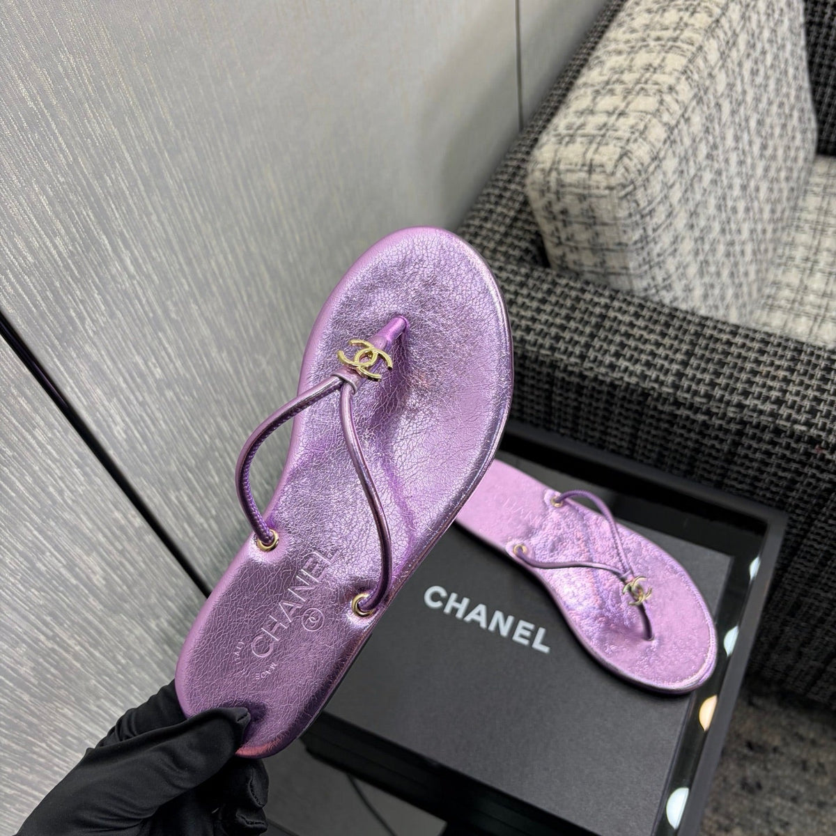 CC 2026 Thong Sandal Purple Metalic Calfskin 826184