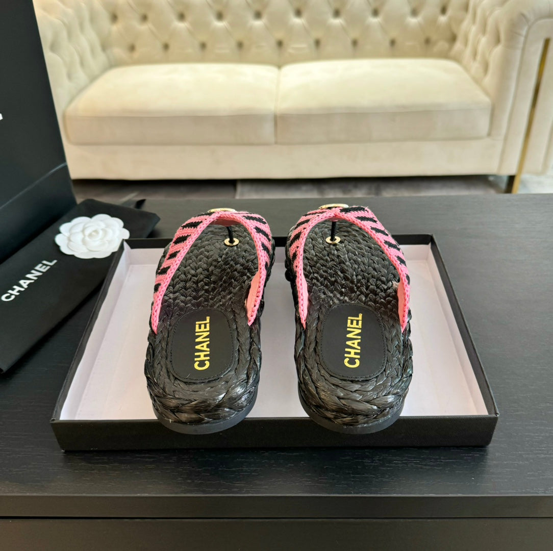 CC 26s Double C Hottest Flip-Flops Black Pink Knit