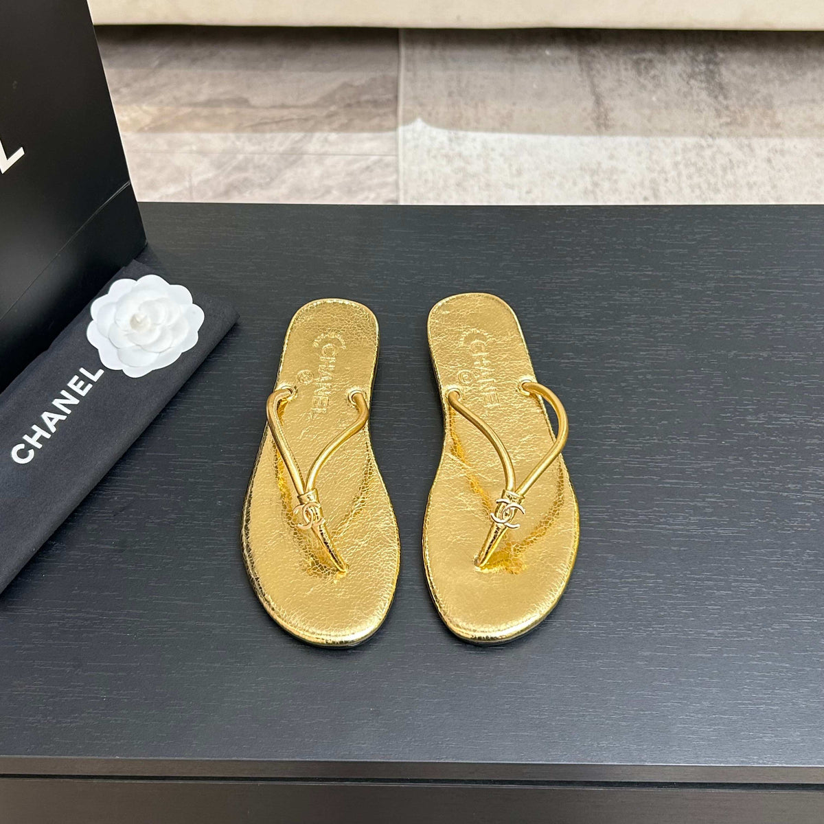 CC 2026 Thong Sandal Gold Metalic Calfskin