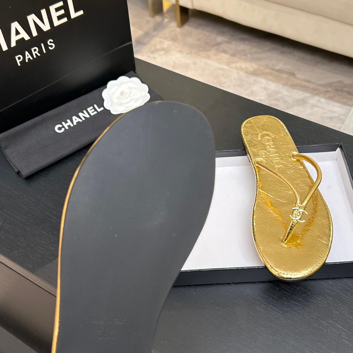 CC 2026 Thong Sandal Gold Metalic Calfskin