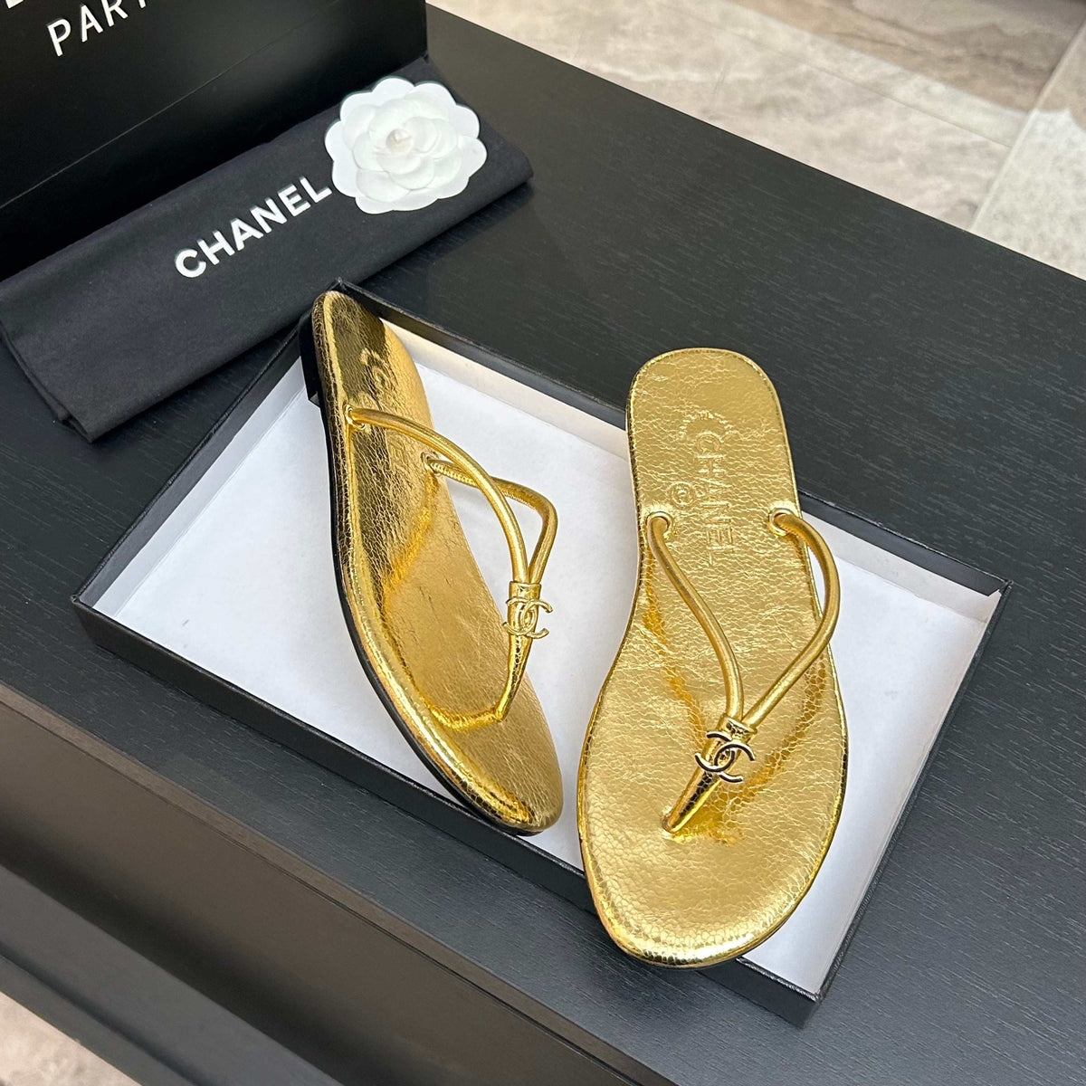 CC 2026 Thong Sandal Gold Metalic Calfskin