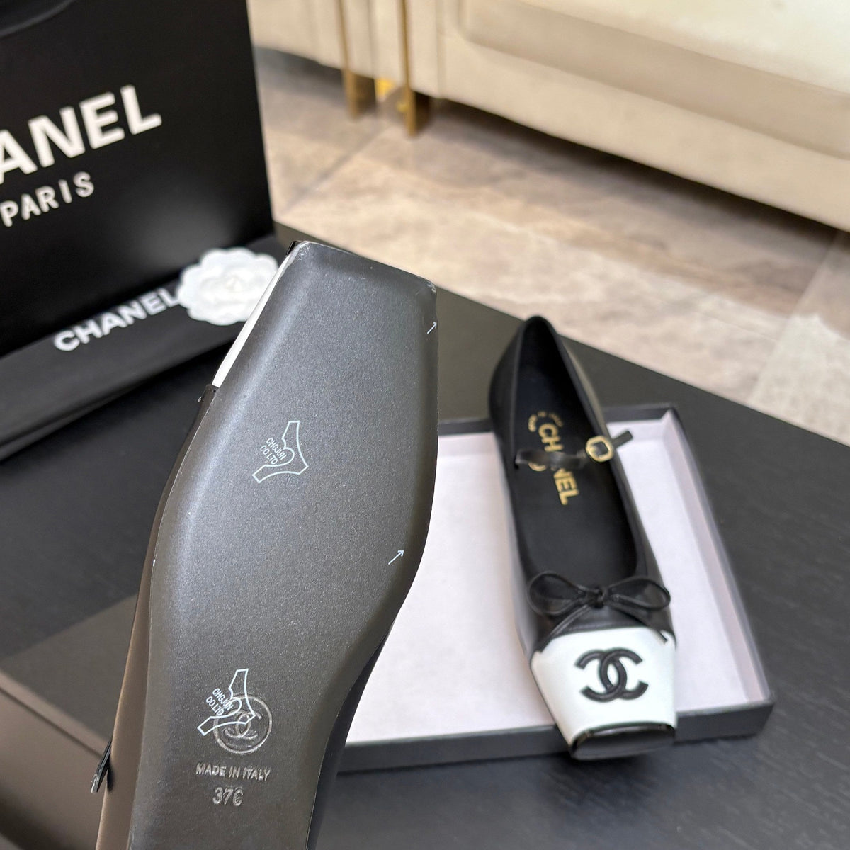 CC 26s Square Head Ballet Flat Black Leather 847243