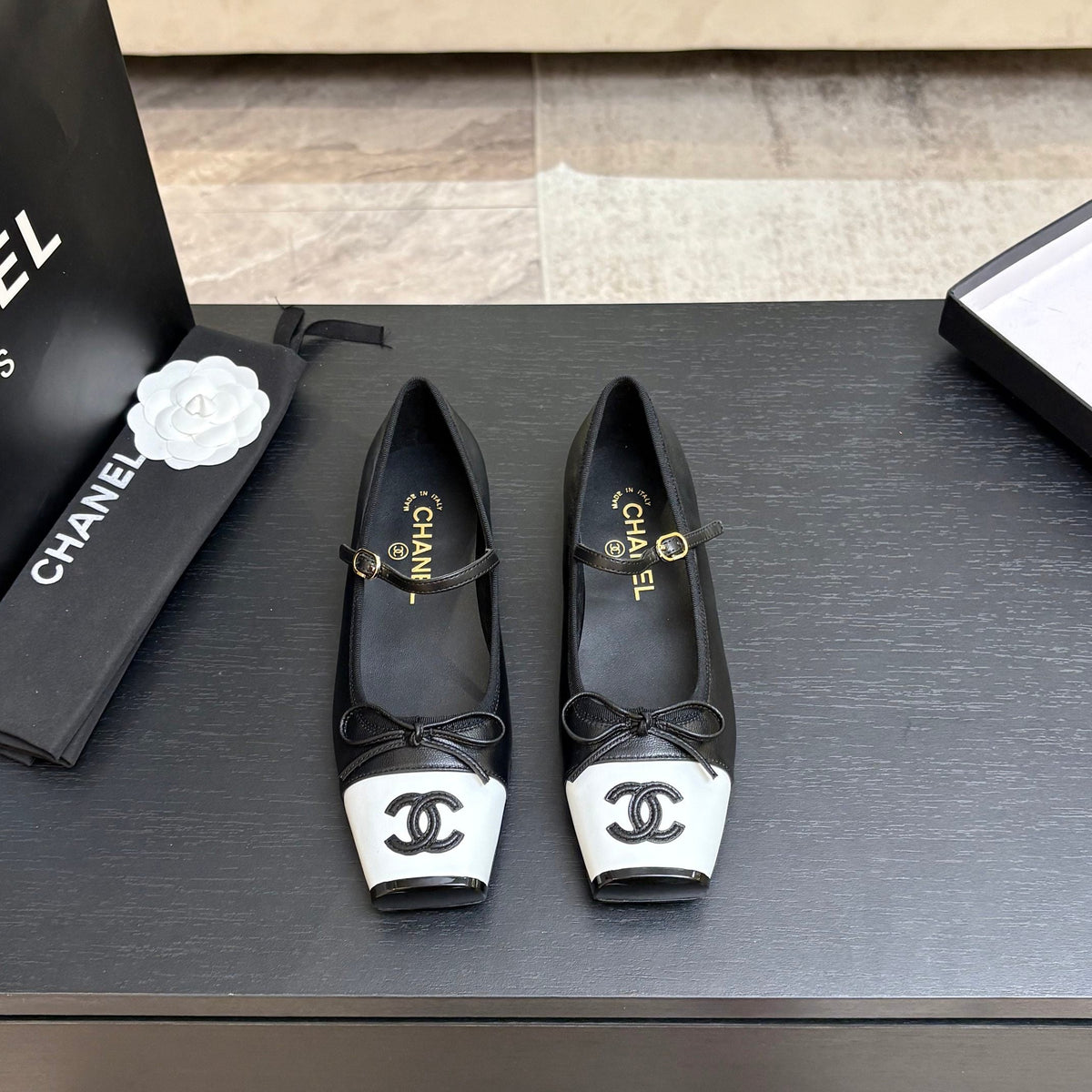 CC 26s Square Head Ballet Flat Black Leather 847243