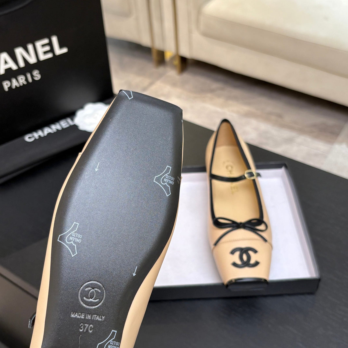 CC 26s Square Head Ballet Flat Beige Leather 847244