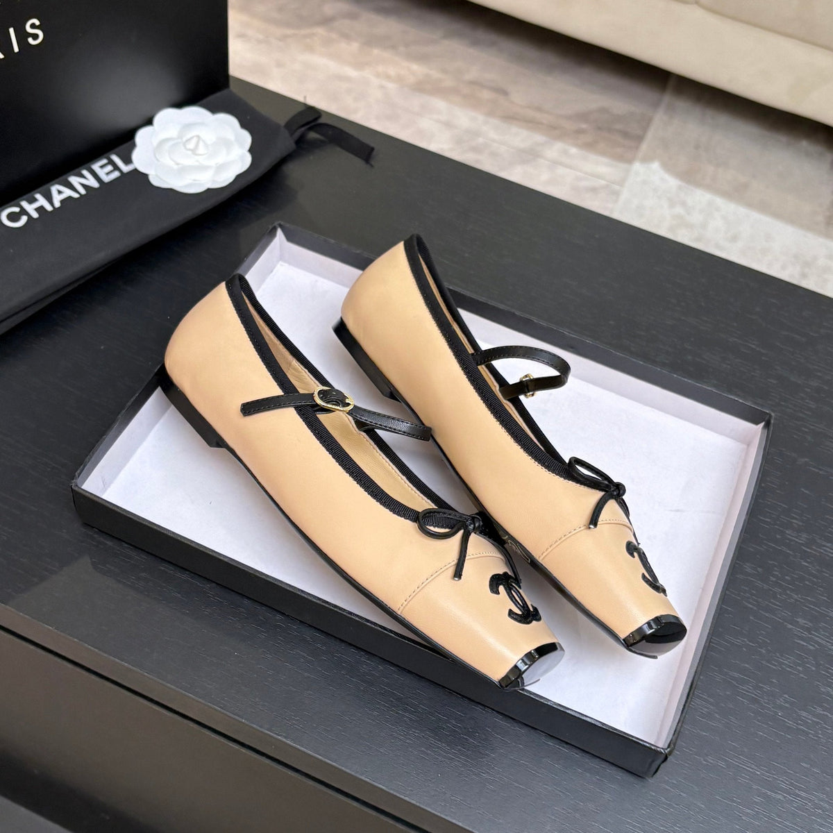CC 26s Square Head Ballet Flat Beige Leather 847244