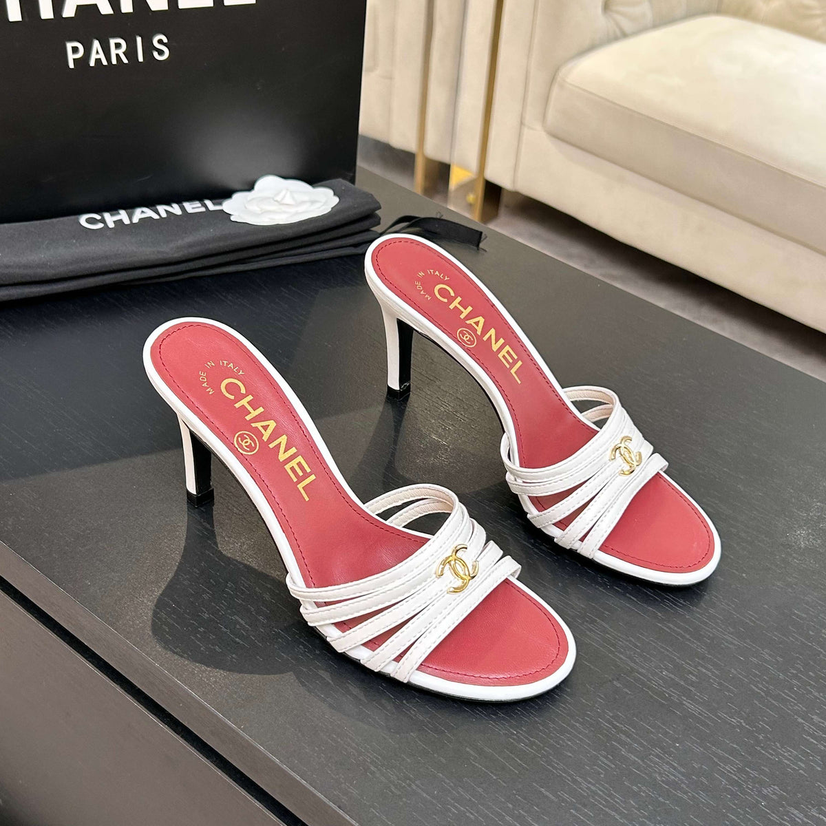 CC Métiers d’art 26s Mules 6cm White Leather 847253