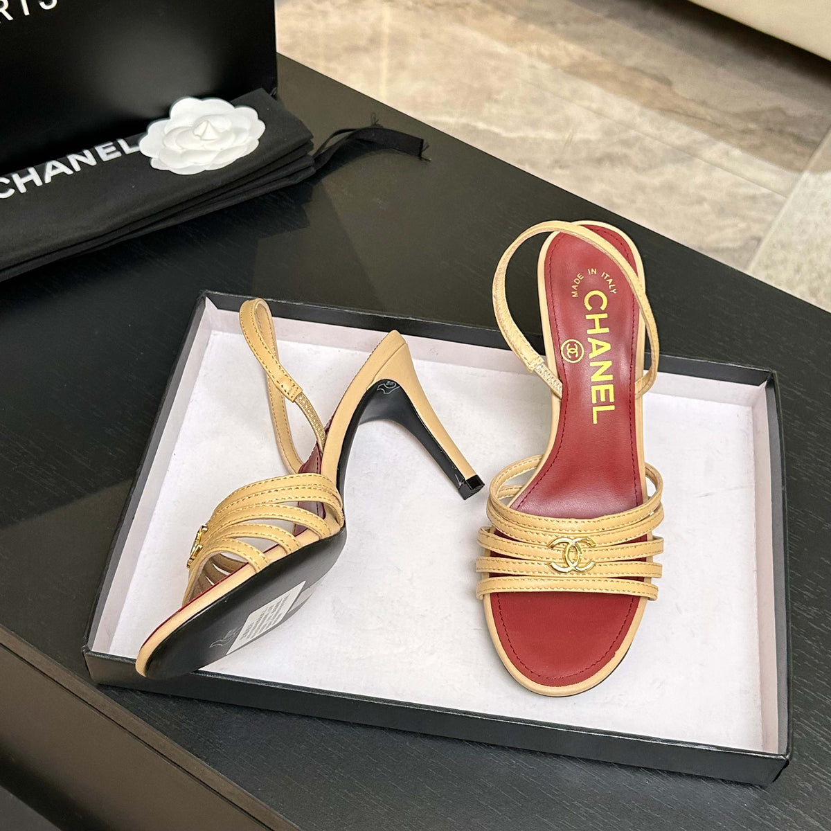 CC Métiers d’art 26s Sandal 6cm Beige Leather 847255