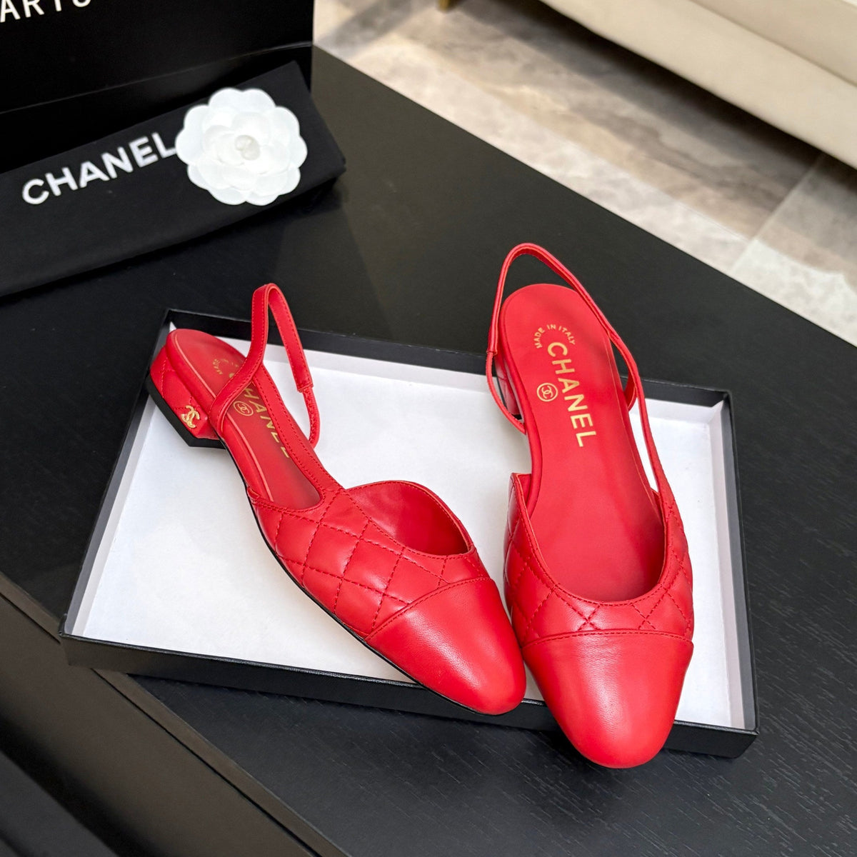 CC 26s Block Heel Slingback 1.5cm Red Quilted Lambskin 957982