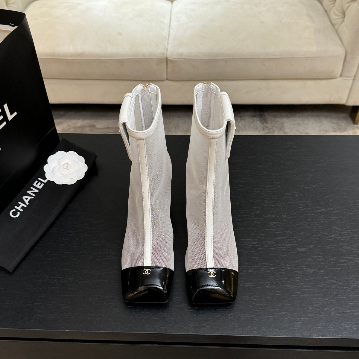 CC 26s Ankle Boots With Pocket White Mesh Lambskin 958068