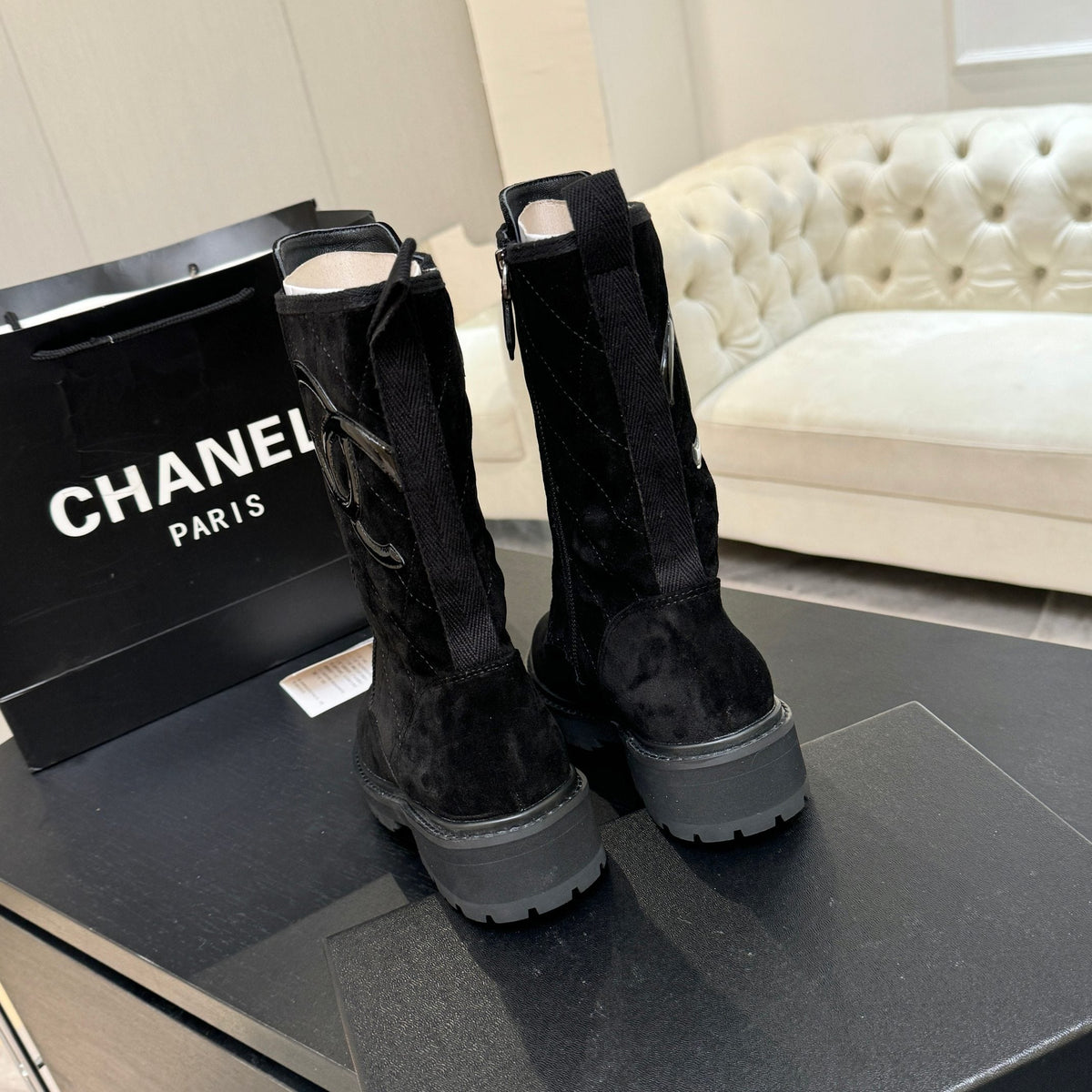 CC Combat Boots 26s Black Suede Leather 101987