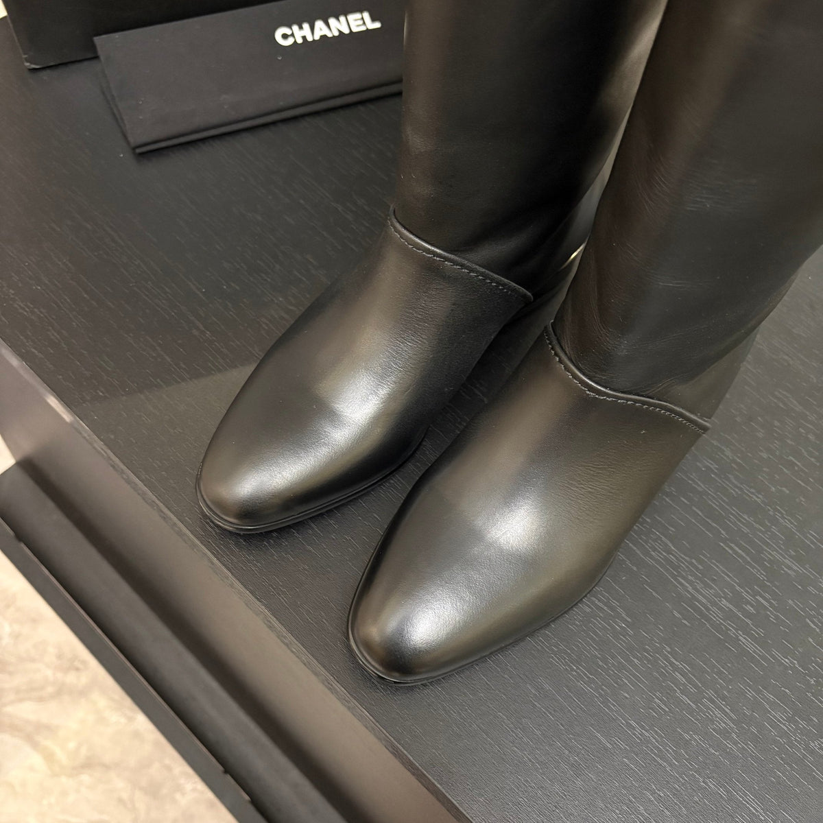 CC 26s Knee-High Riding Boots Black Calfskin Leather 106812