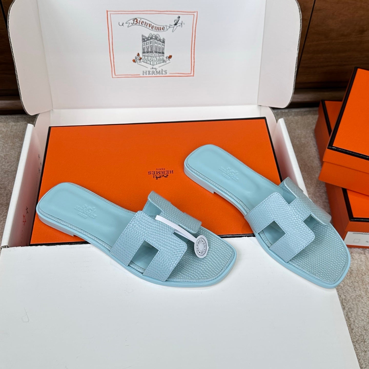 HM Oran Sandal Light Blue Embossed Lizard Leather 802368