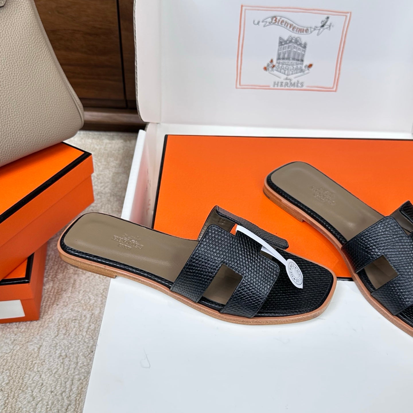HM Oran Sandal Black Embossed Lizard Leather 802370