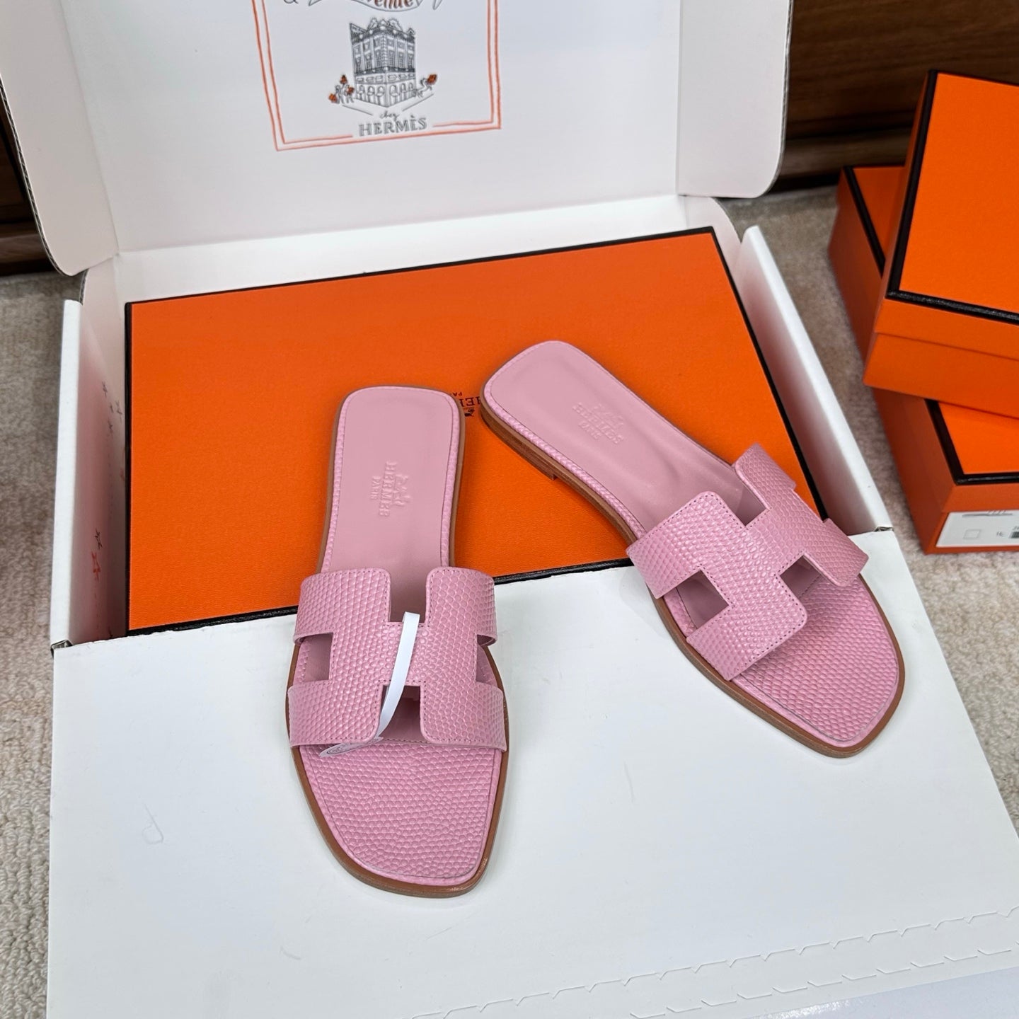 HM Oran Sandal Light Pink Embossed Lizard Leather 802371