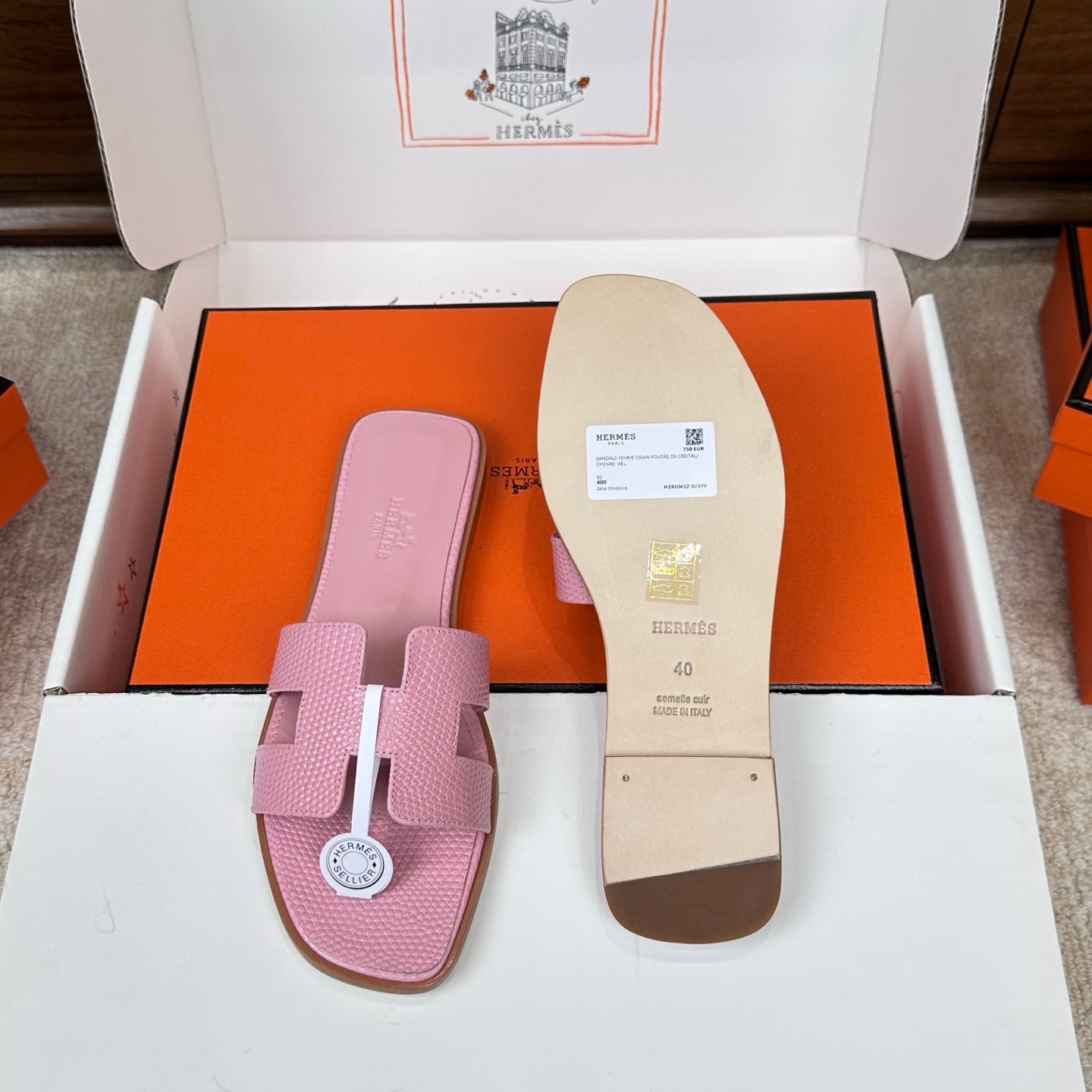 HM Oran Sandal Light Pink Embossed Lizard Leather 802371