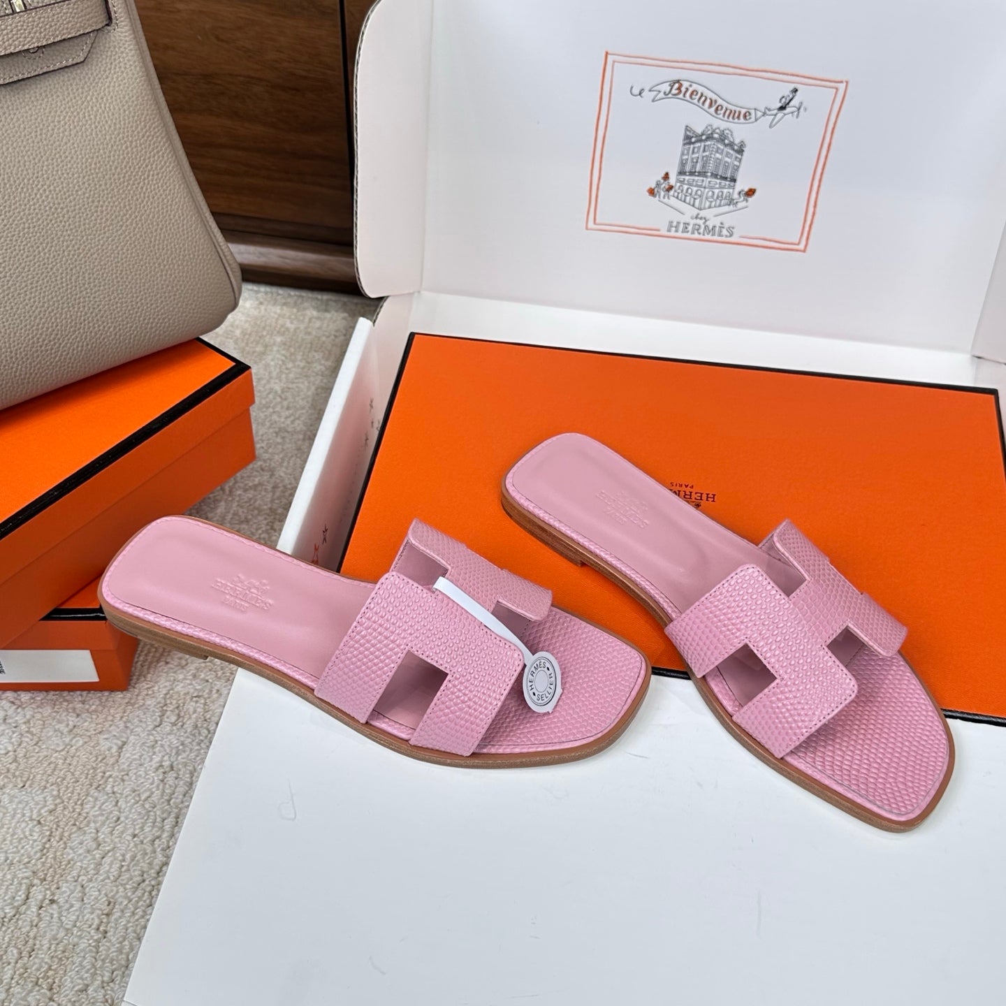 HM Oran Sandal Light Pink Embossed Lizard Leather 802371