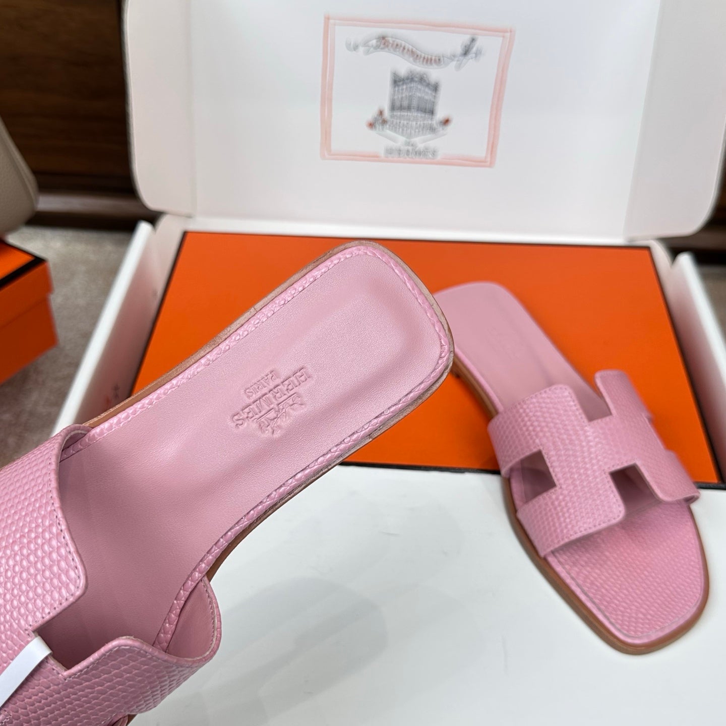 HM Oran Sandal Light Pink Embossed Lizard Leather 802371
