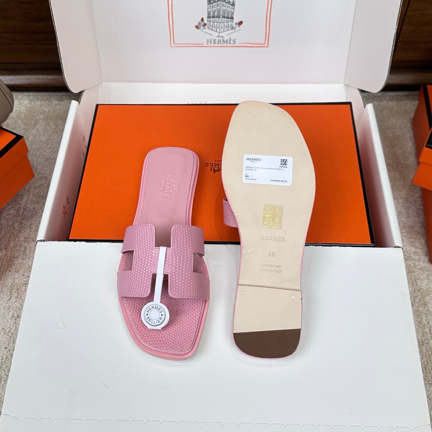 HM Oran Sandal Pink Embossed Lizard Leather 802372