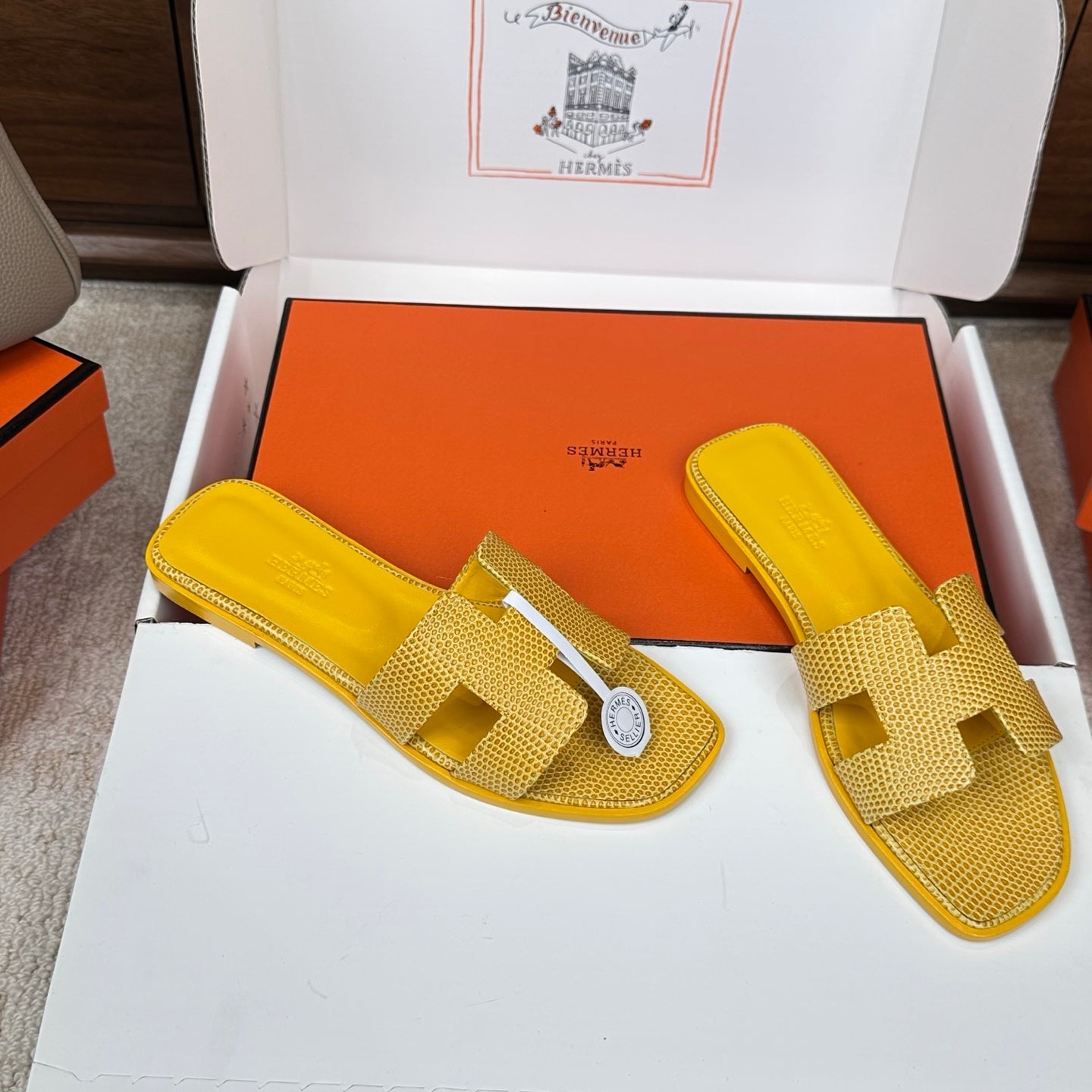 HM Oran Sandal Yellow Embossed Lizard Leather 802374