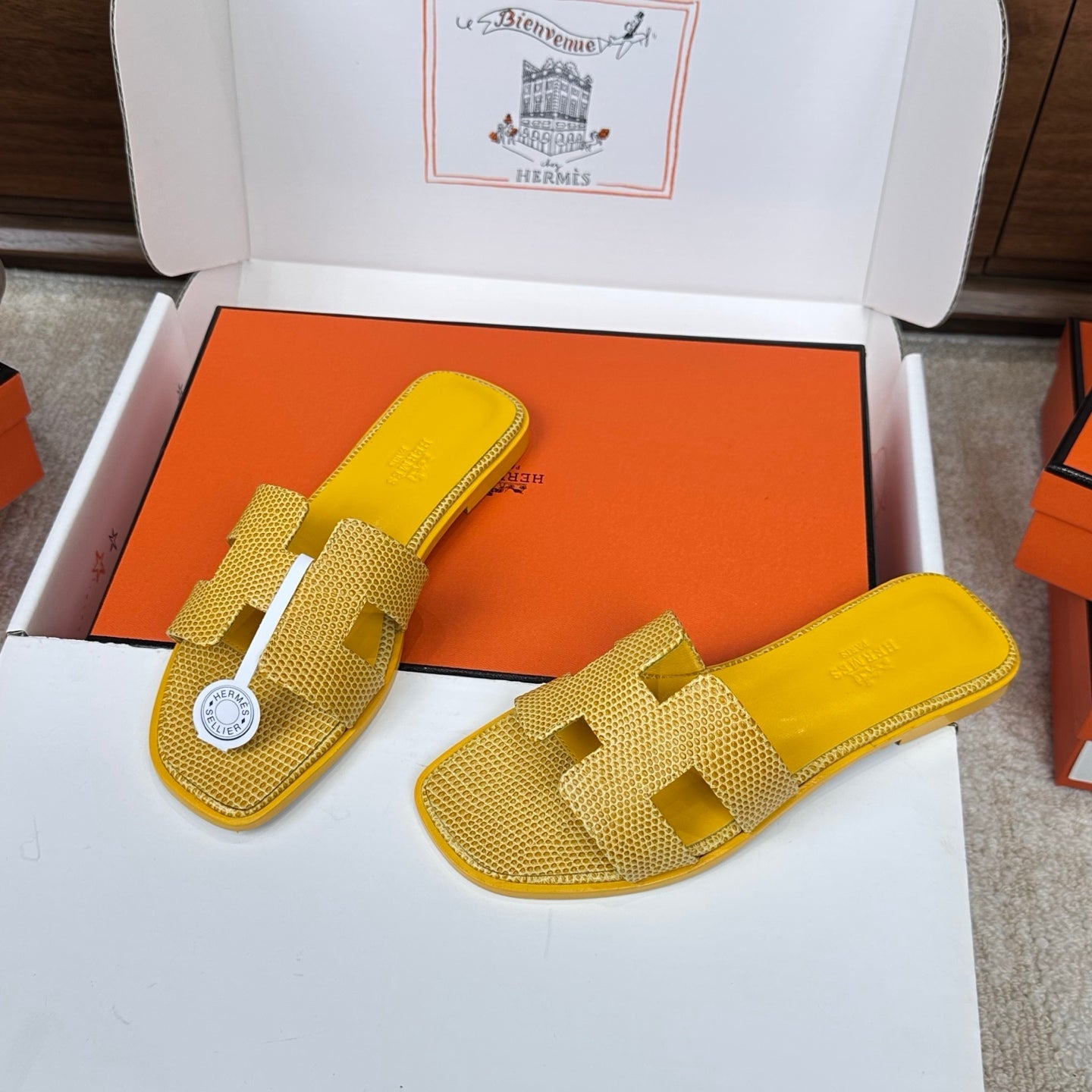 HM Oran Sandal Yellow Embossed Lizard Leather 802374