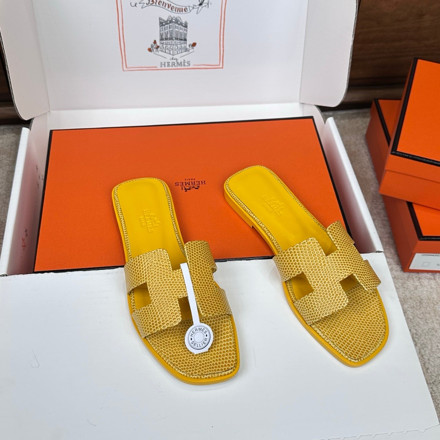 HM Oran Sandal Yellow Embossed Lizard Leather 802374