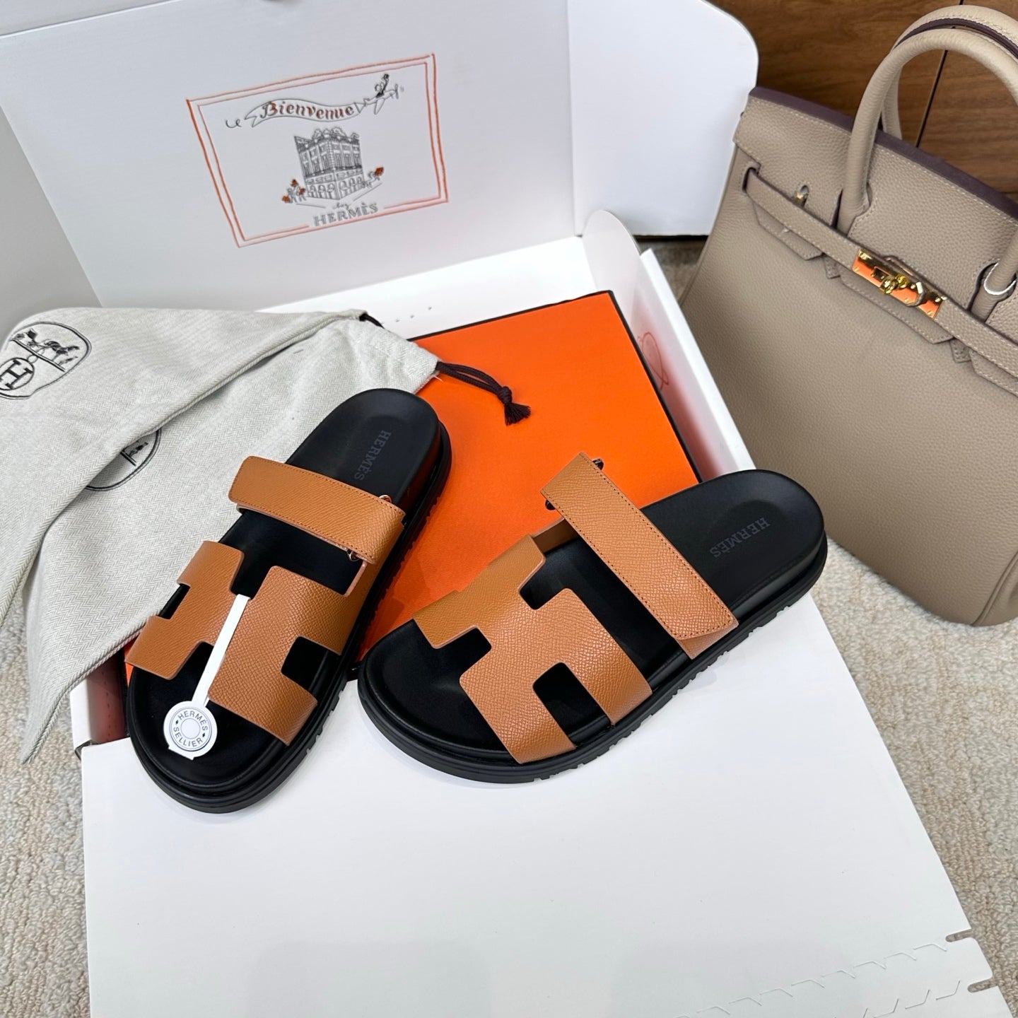 HM Chypre Sandal Black Tan Espom Leather 862386