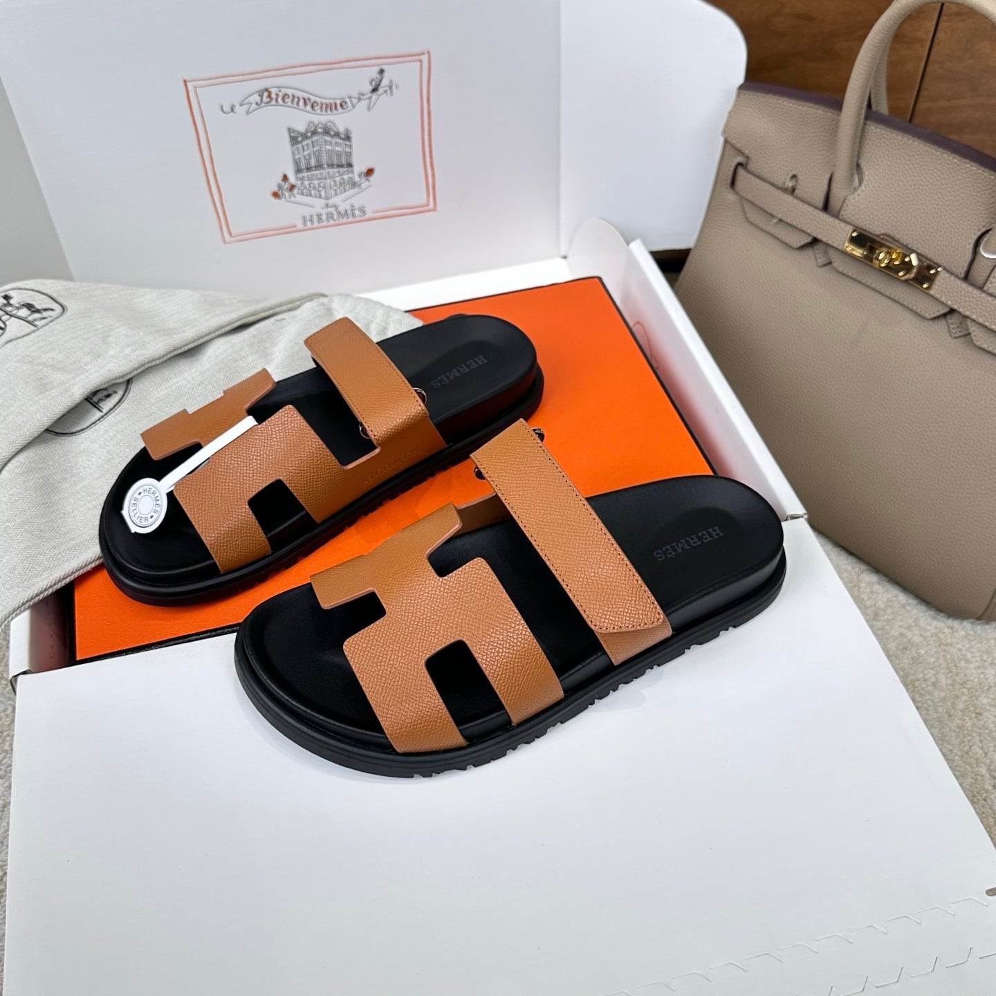 HM Chypre Sandal Black Tan Espom Leather 862386