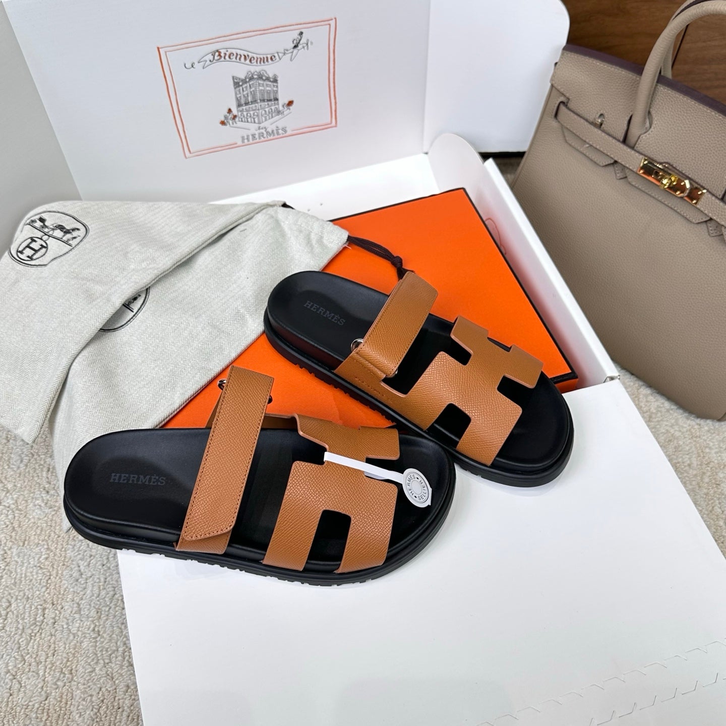 HM Chypre Sandal Black Tan Espom Leather 862386