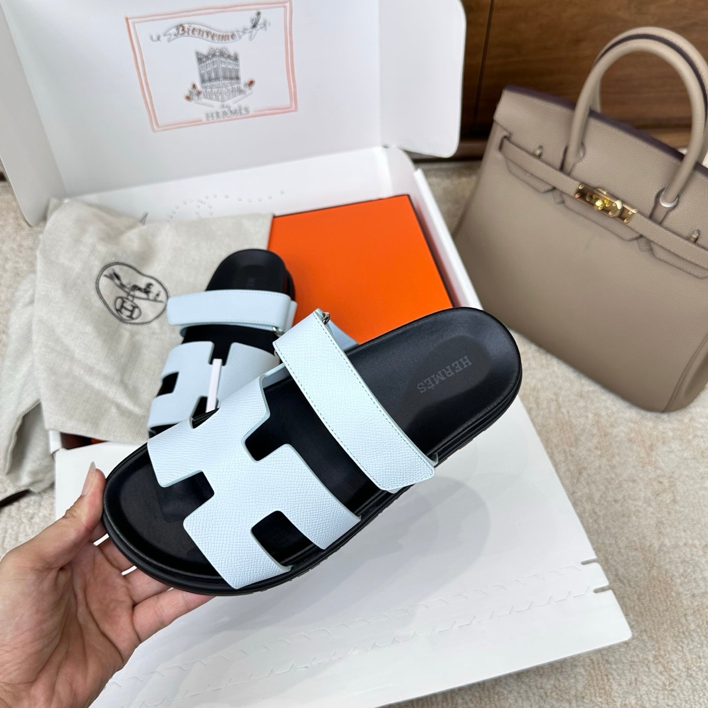 HM Chypre Sandal Black Light Blue Espom Leather 862389