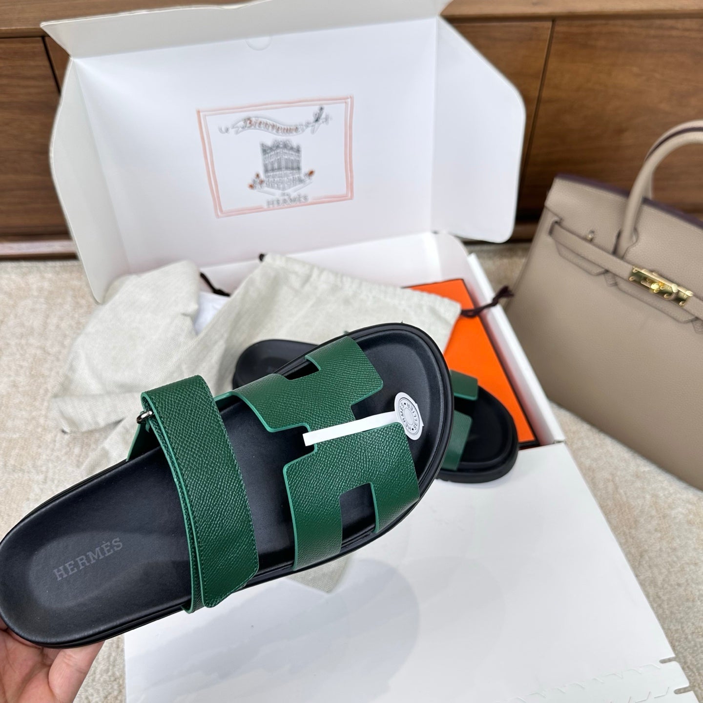 HM Chypre Sandal Black Green Leather 862393