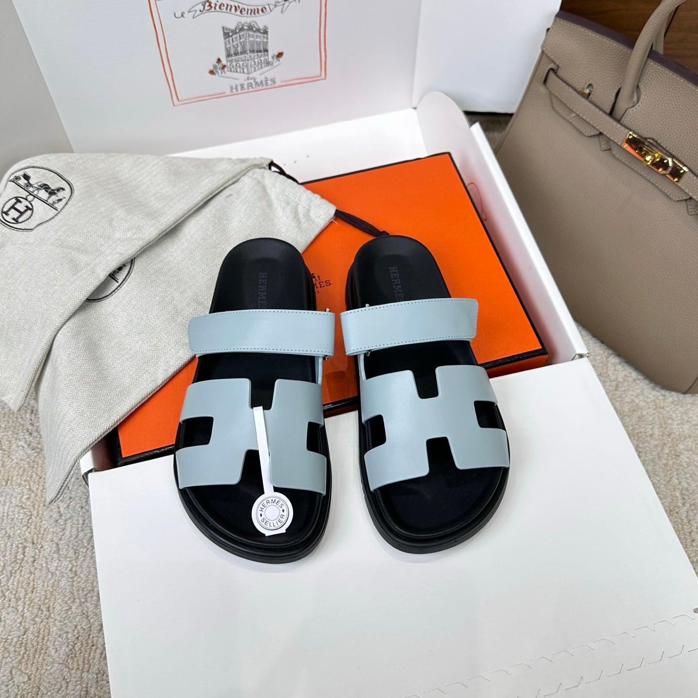 HM Chypre Sandal Black Light Blue Leather 862399