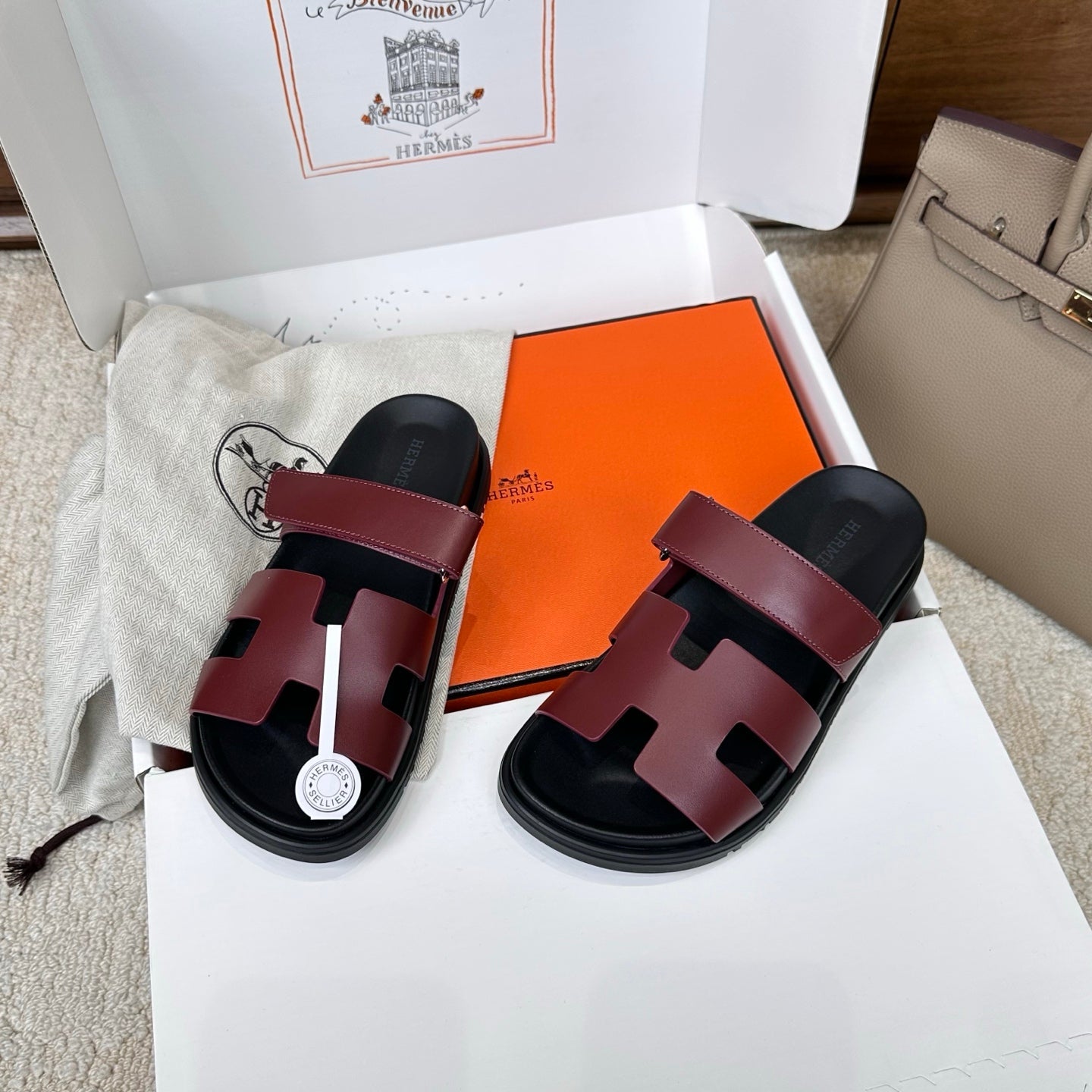 HM Chypre Sandal Black Burgundy Leather 862404