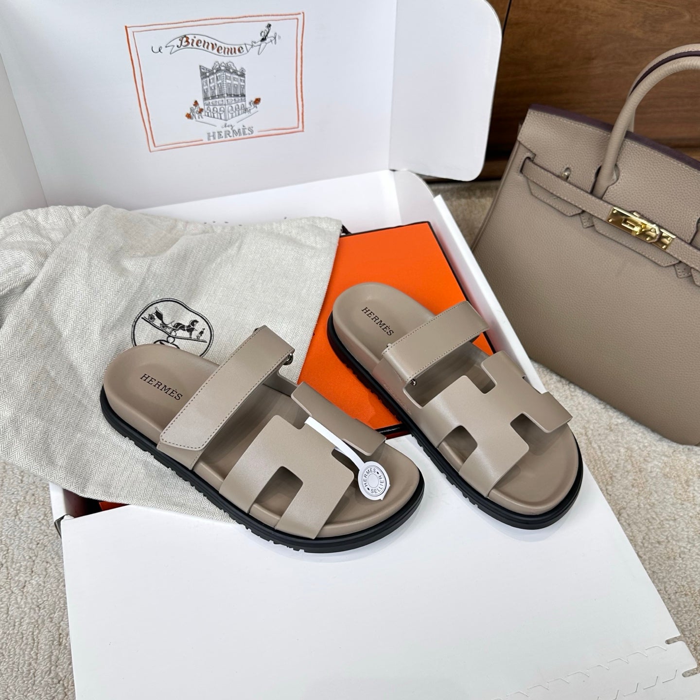 HM Chypre Sandal Khaki Leather 862405