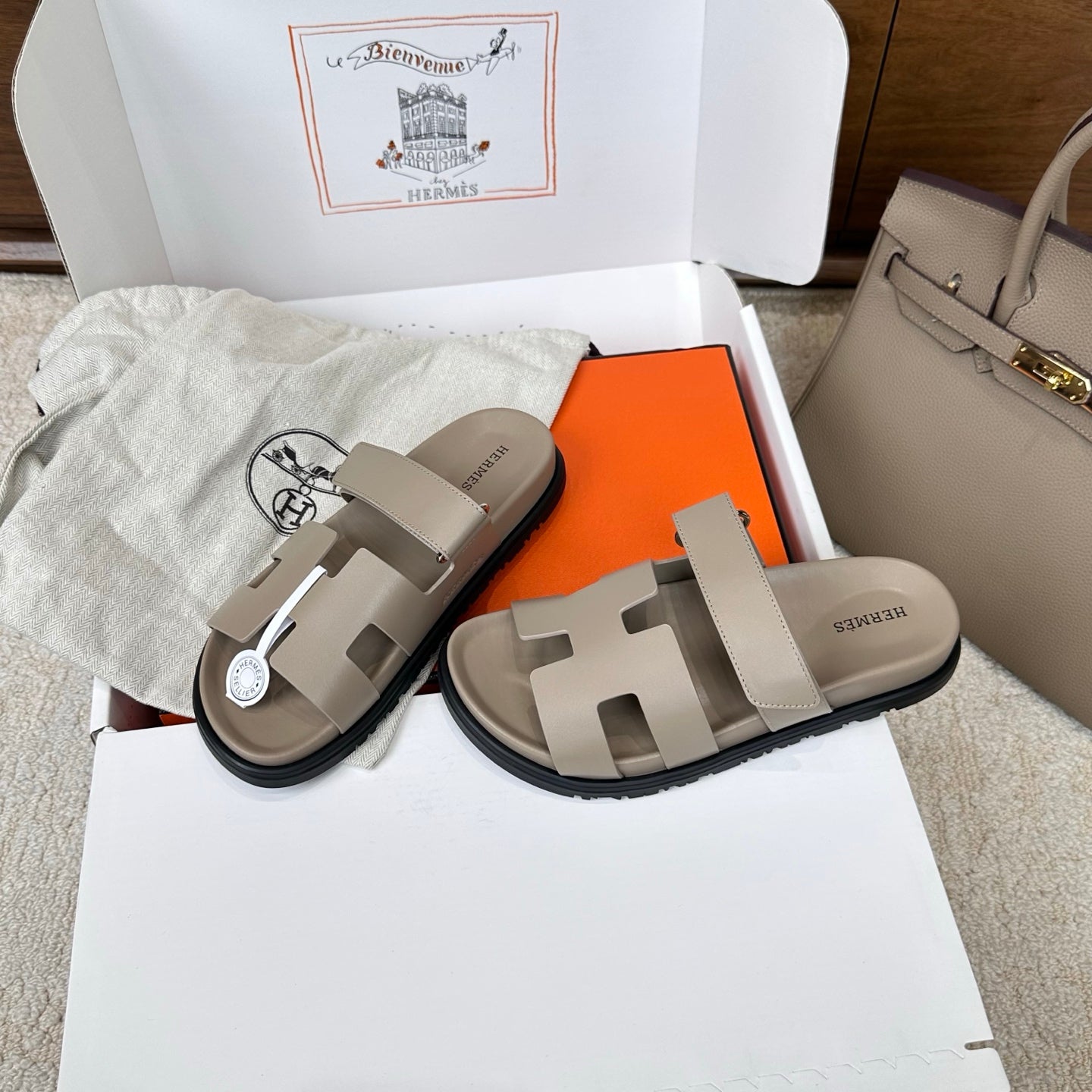 HM Chypre Sandal Khaki Leather 862405