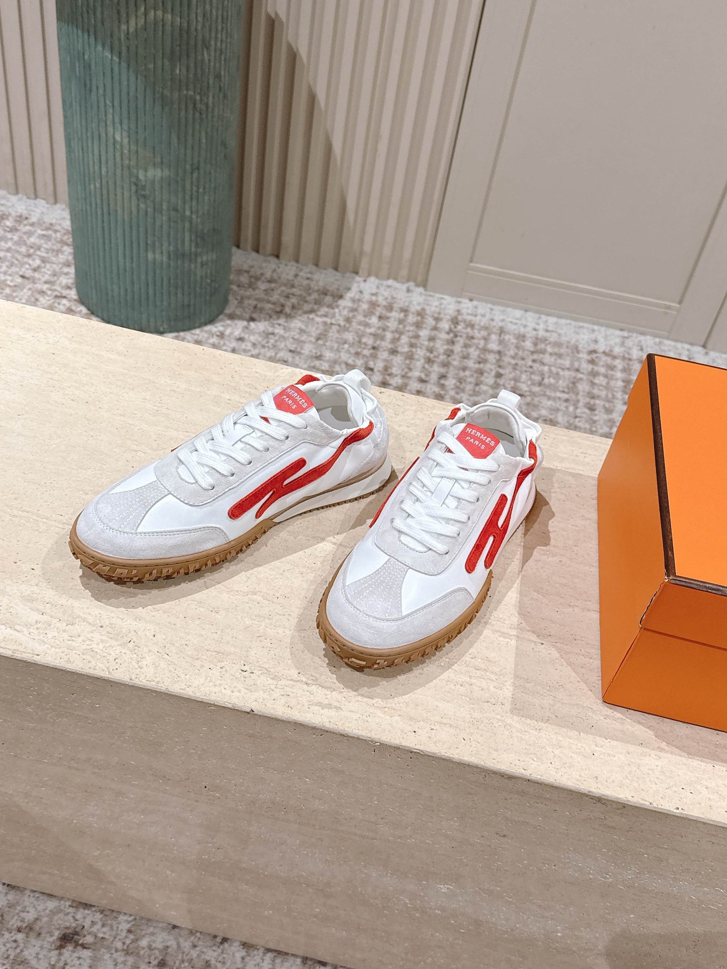 HM Jet Sneaker White Light Grey Red Suede Calfskin 583756