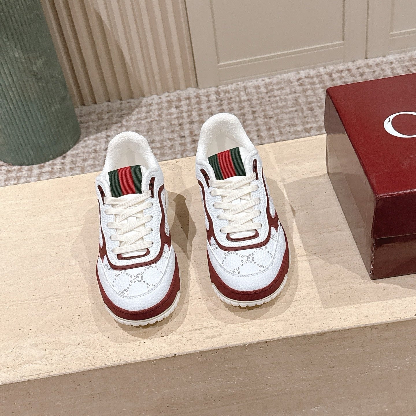GG 26 Couple Sneakers White Burgundy Cowhide 630706