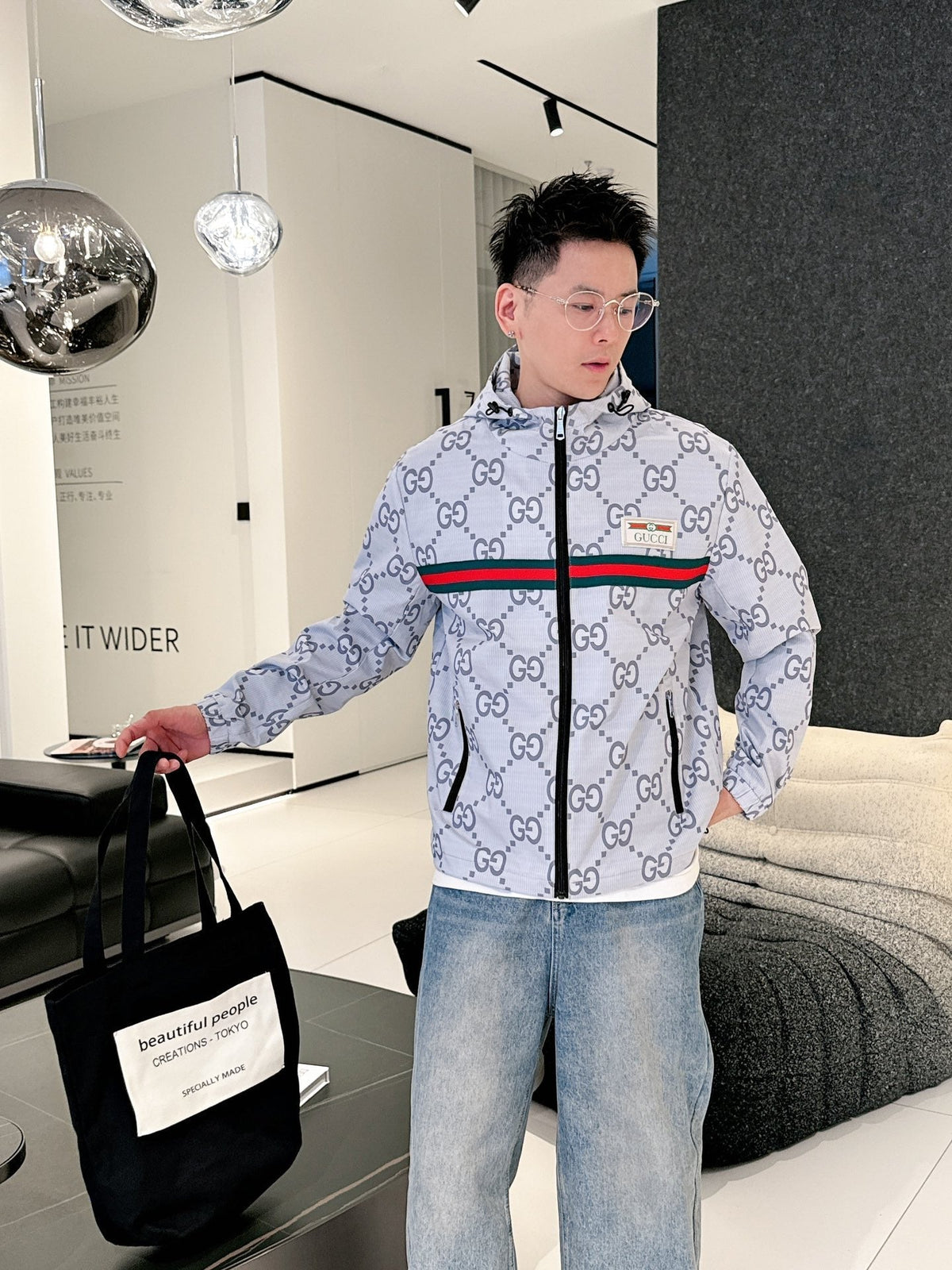 Gucci Men’s Reversible Ripstop Jacket Grey Nylon Fabric