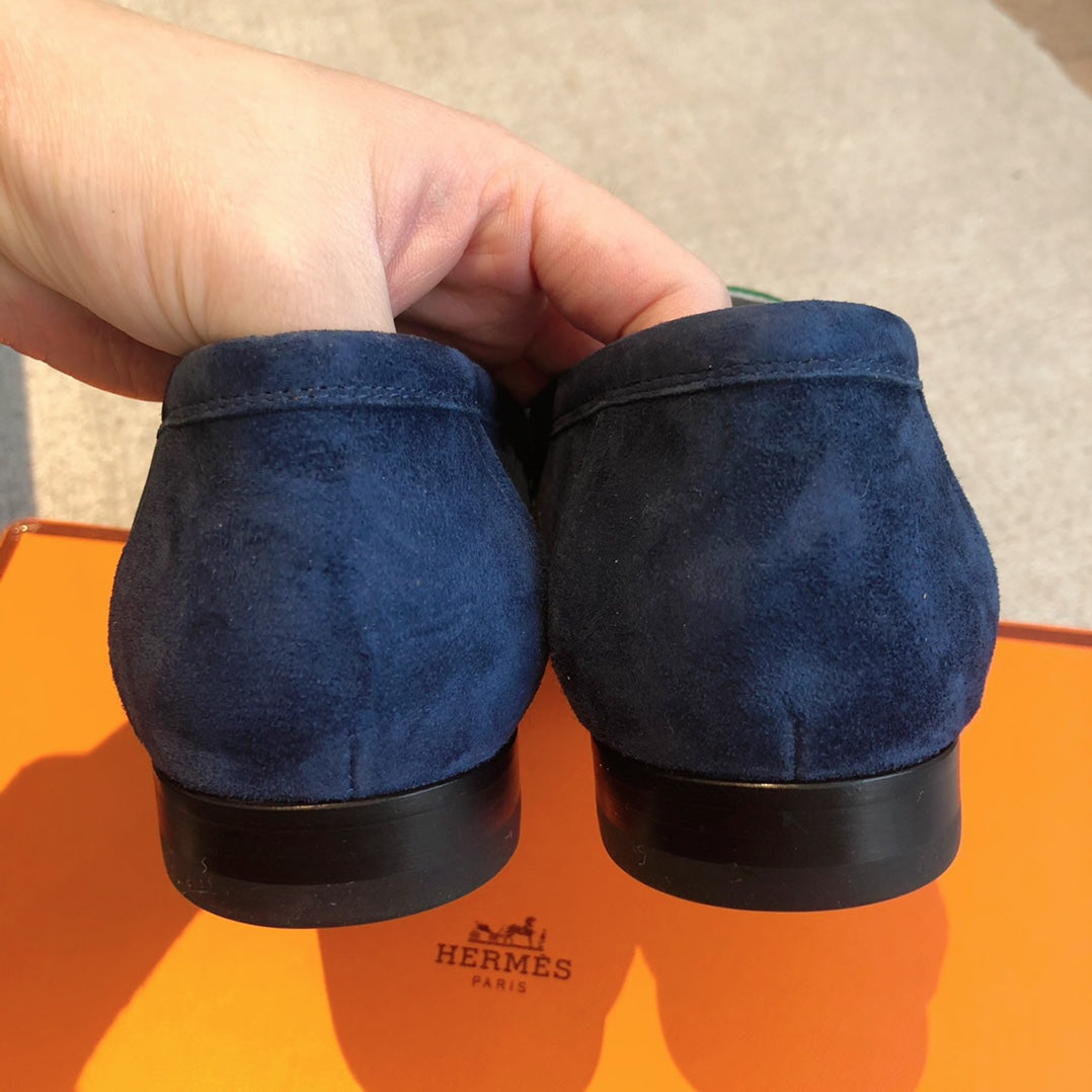 Royal Loafer Blue Mix Gren and Baby Blue Suede Calfskin With Fringe Detail And Silver Signature Buckle 509434