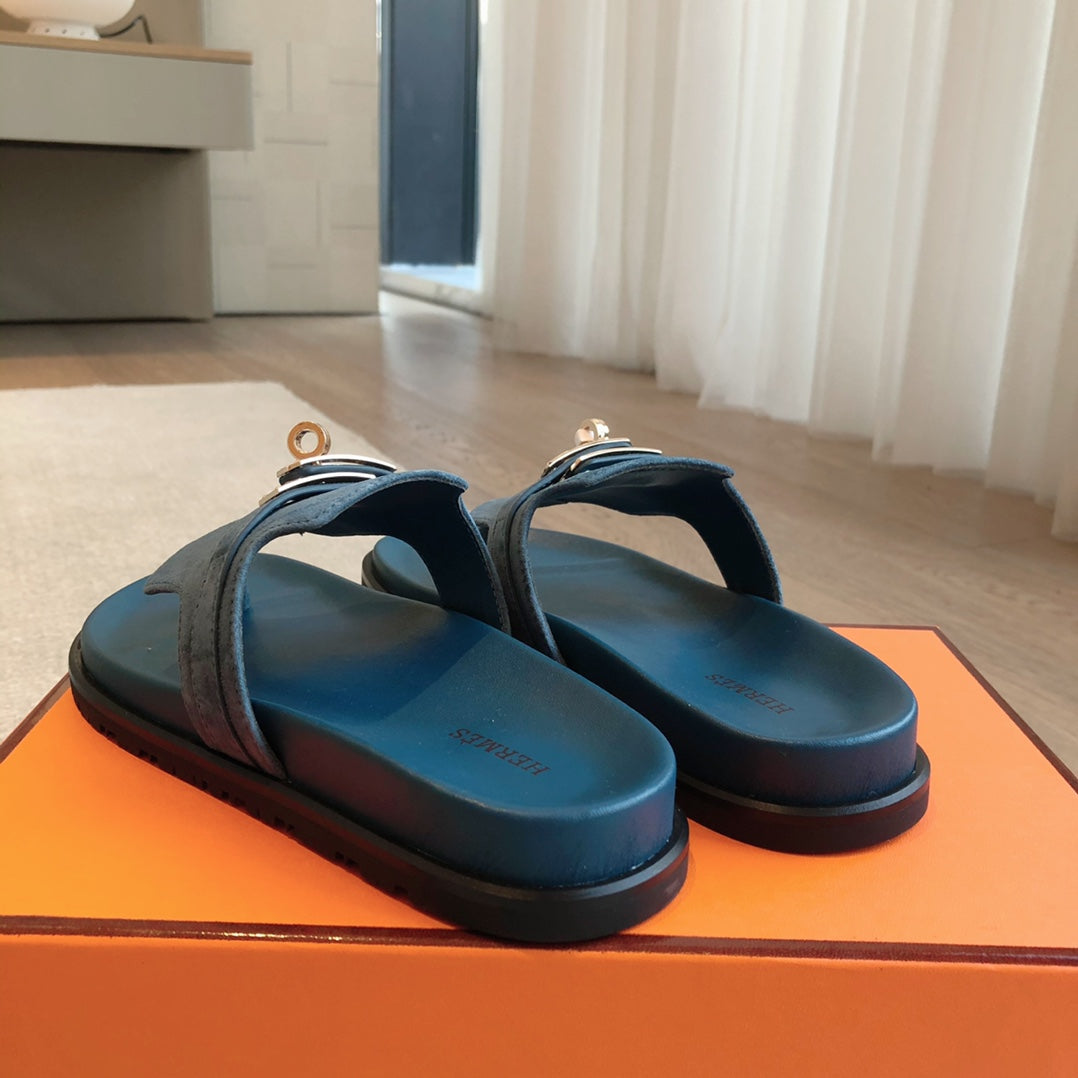 Empire Sandal Blue Lambskin Suede Goatskin