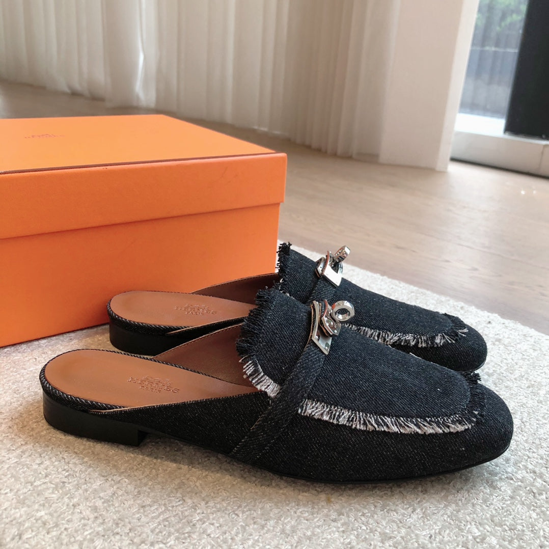 HM OZ Mule Denim Black Cowhide 756855